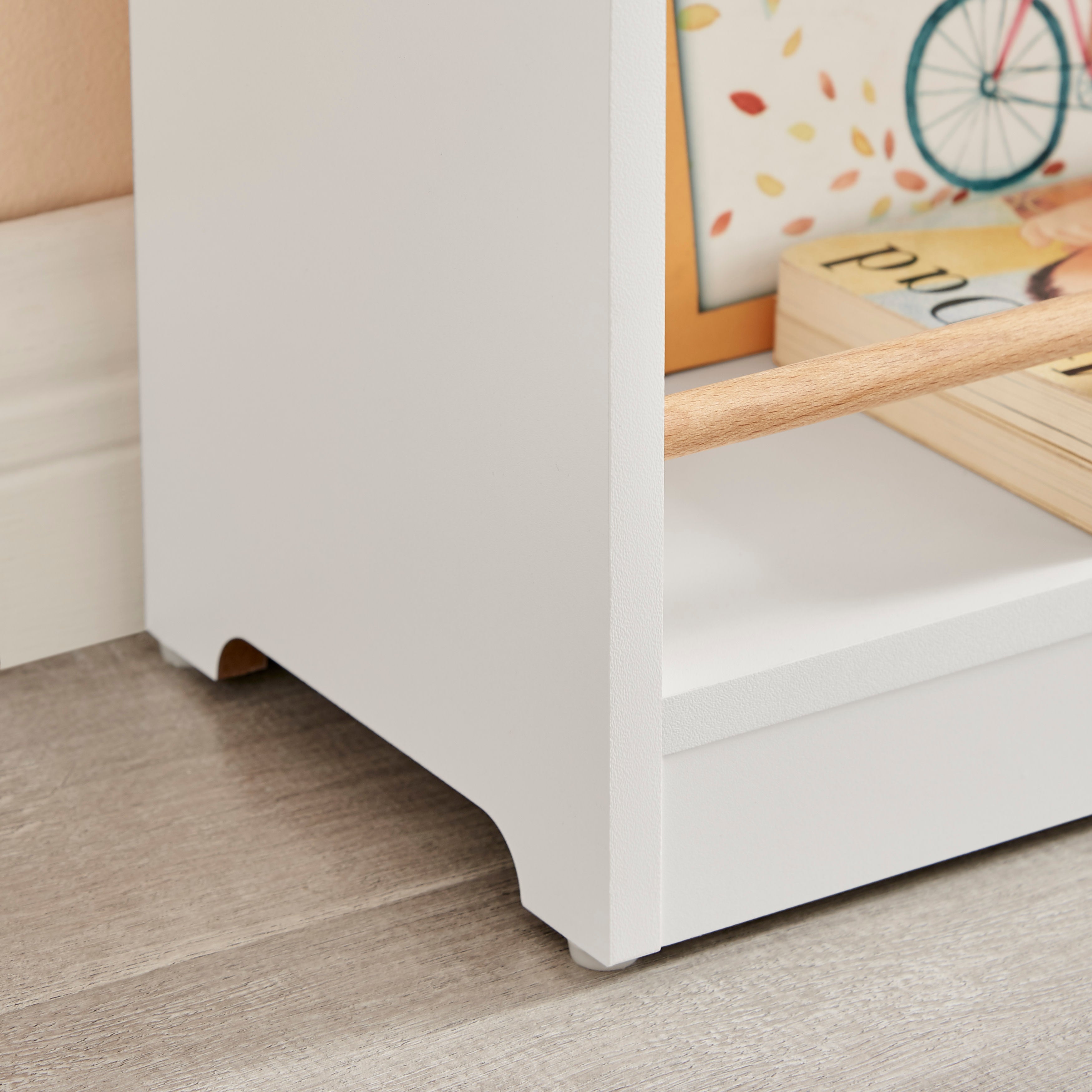 Steiner White 3-Tier Kids Book or Magazine Storage Freestanding Bookcase with Contrasting Wood-Toned Rods