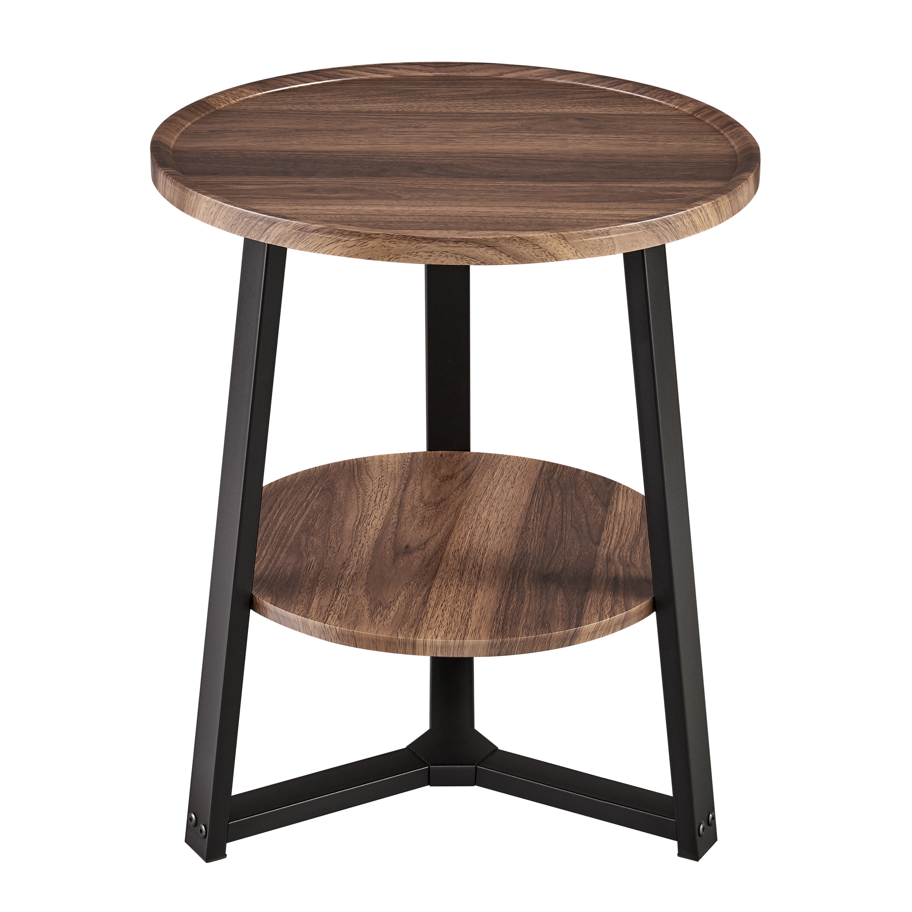 Mason Round 2-Tier Side Accent Table with Raised Lip Edge Tabletop and Mid-century Modern Crossed Metal Bold Pedestal Legs