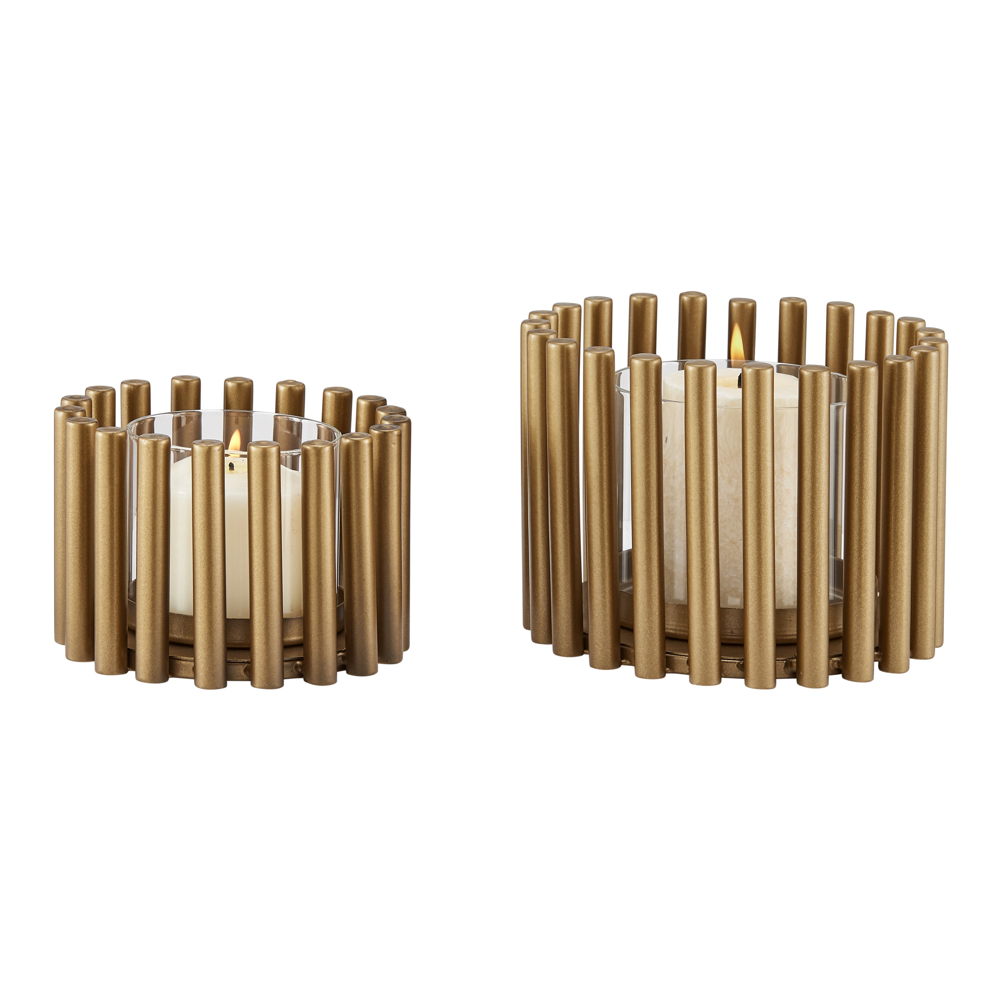 Pela Pillar Ring Warm Gold Midcentury Modern Votive Hurricane Candle Holders - Set of 2