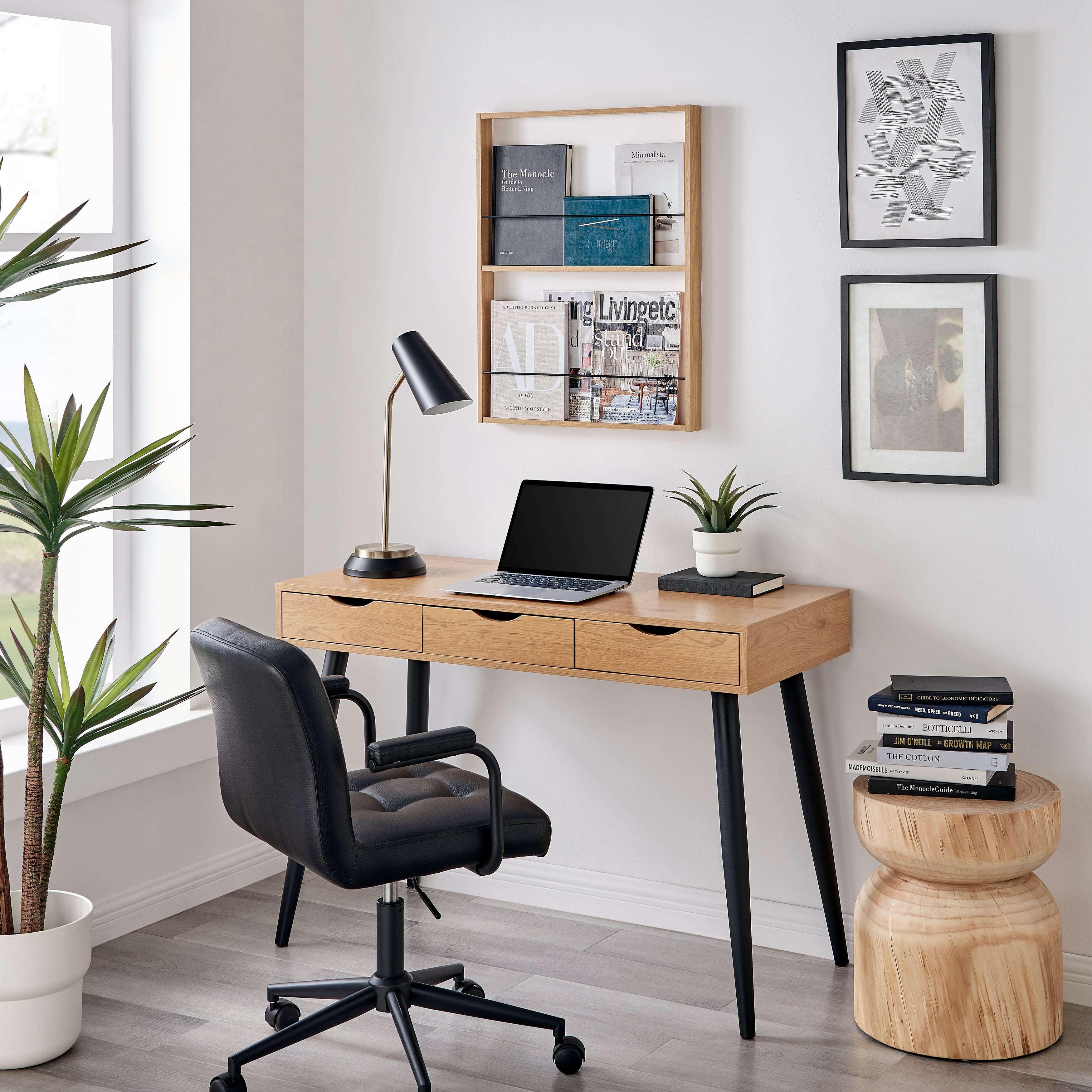 Steiner Beech Square Modern 2-Tier Kids Book or Toy Figure Display Unit Wall Mounted Bookshelf with Contrasting Black Rods