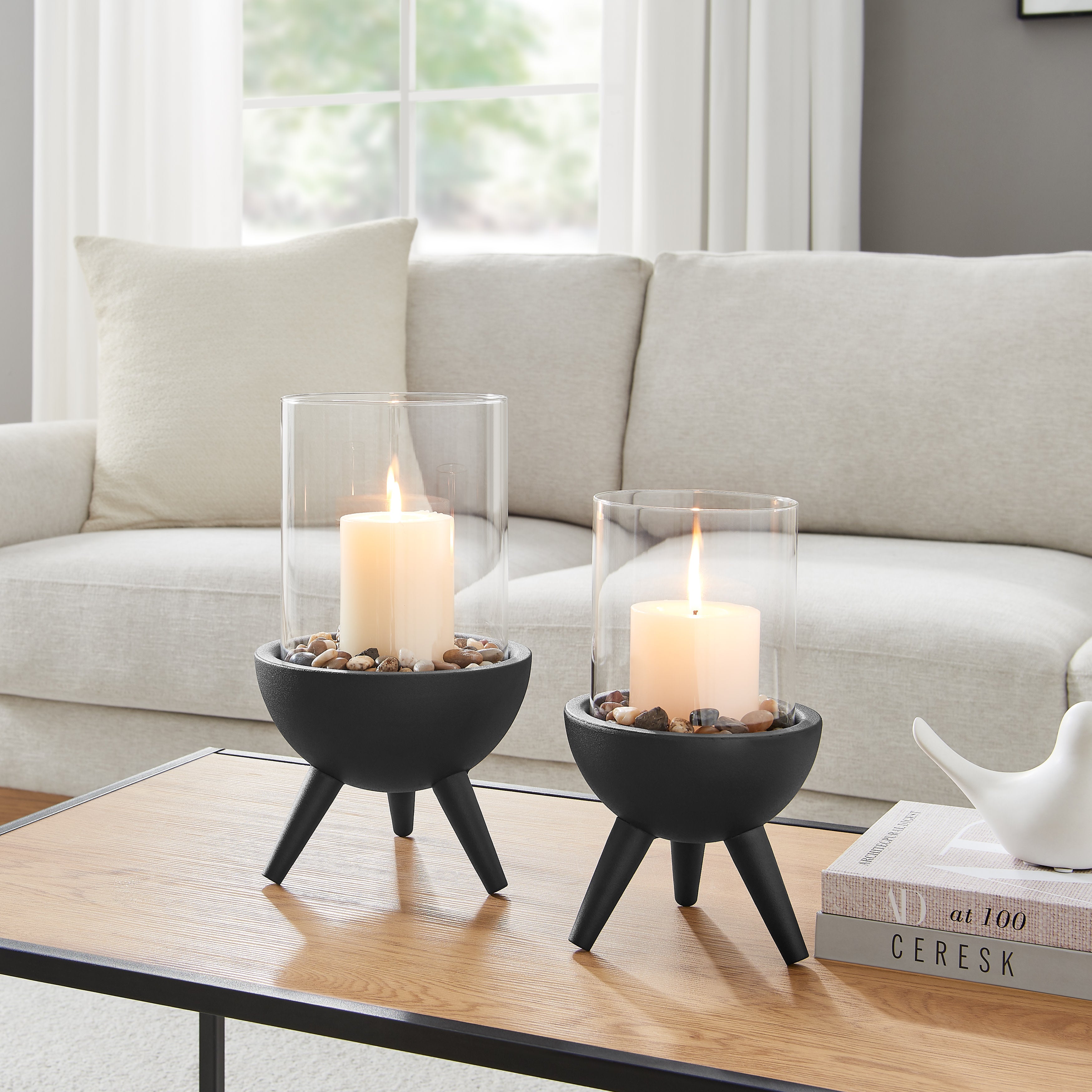 Molta Modern Black Metal Bold Pedestal and Glass Pillar Votive Candle Holder