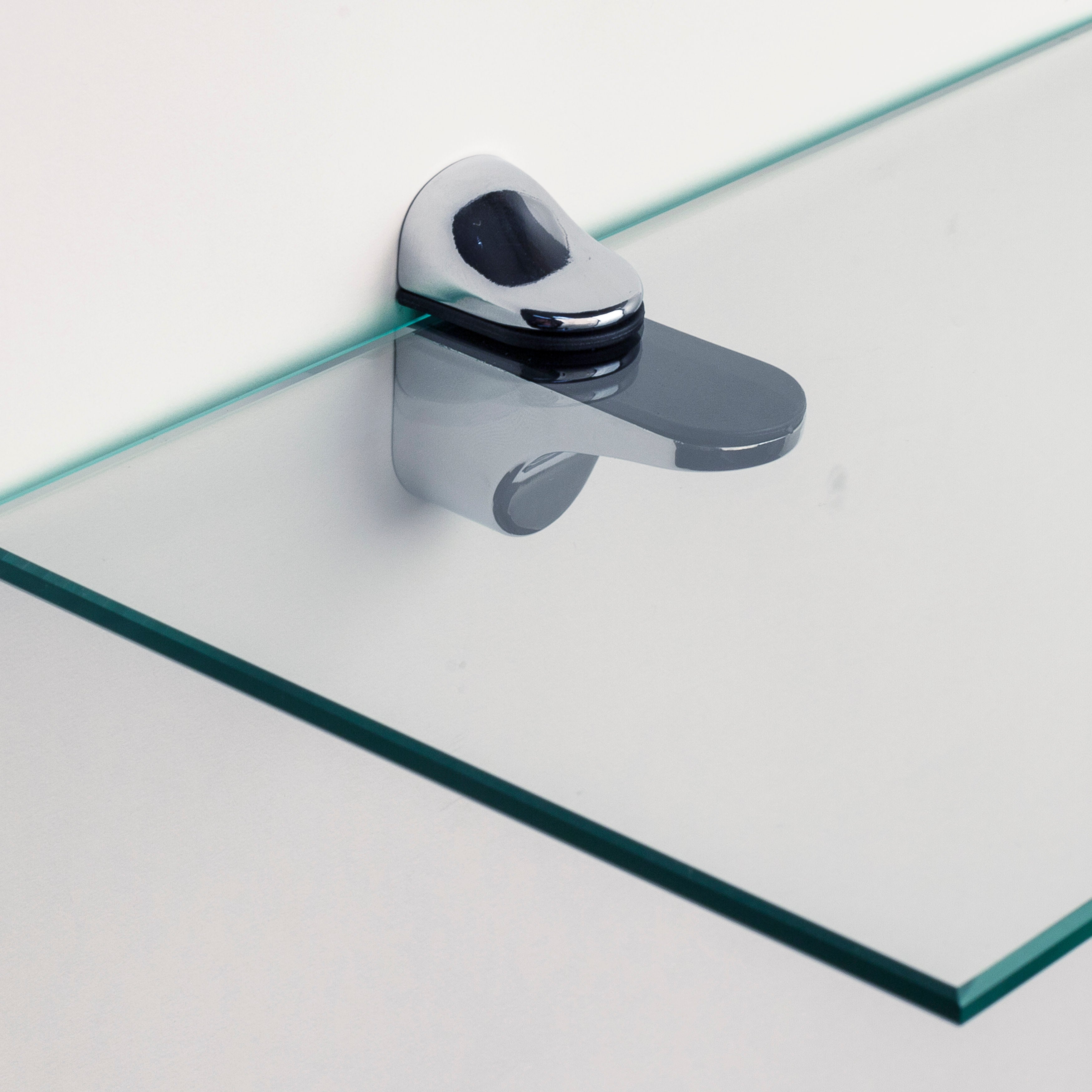 Set of 2 Clear Glass Radial Floating Shelves with Chrome Brackets 10 x 10