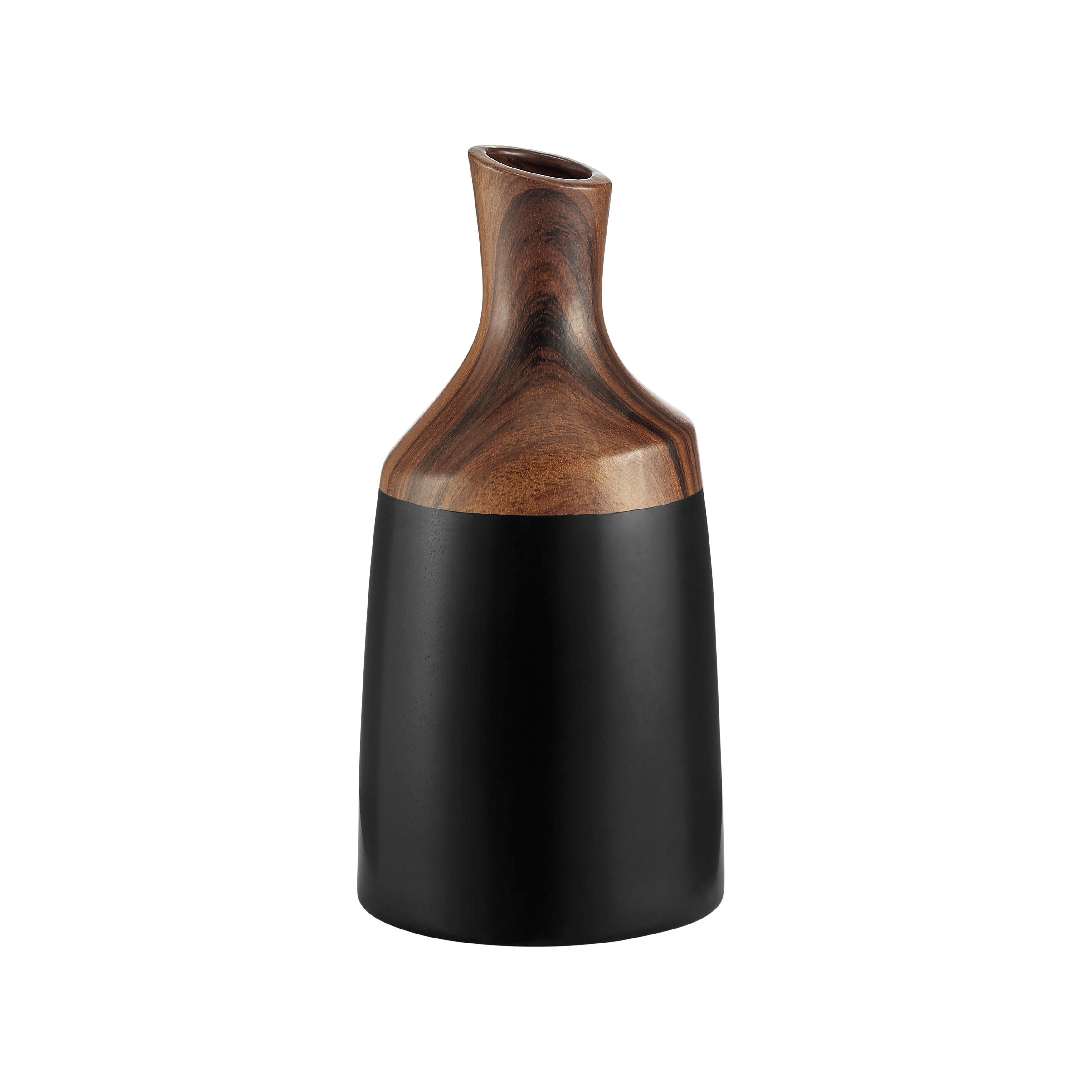 Milo Kande Carafe Modern Two Tone Tabletop Vase - Black and Walnut