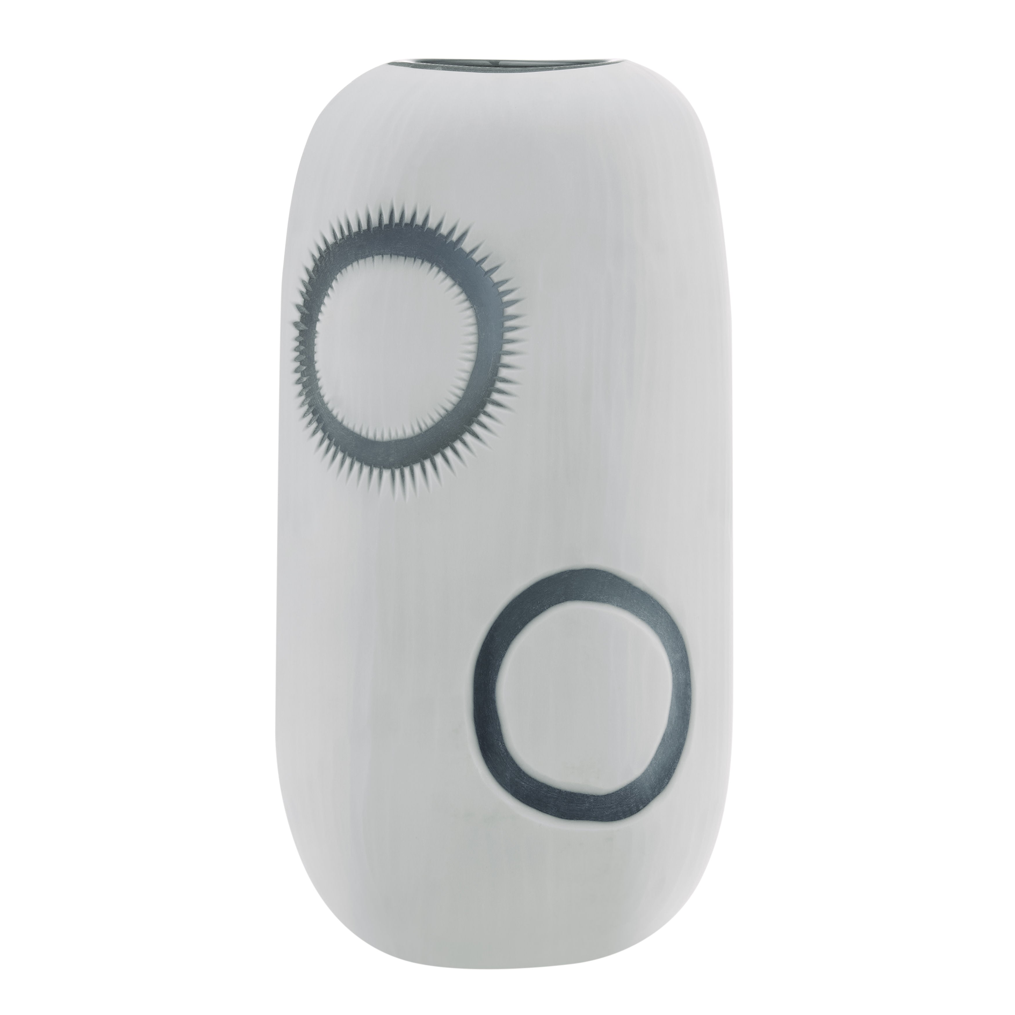 Elara Cylindrical Contemporary Matte White and Navy Oval Opening Glass Tabletop Vase