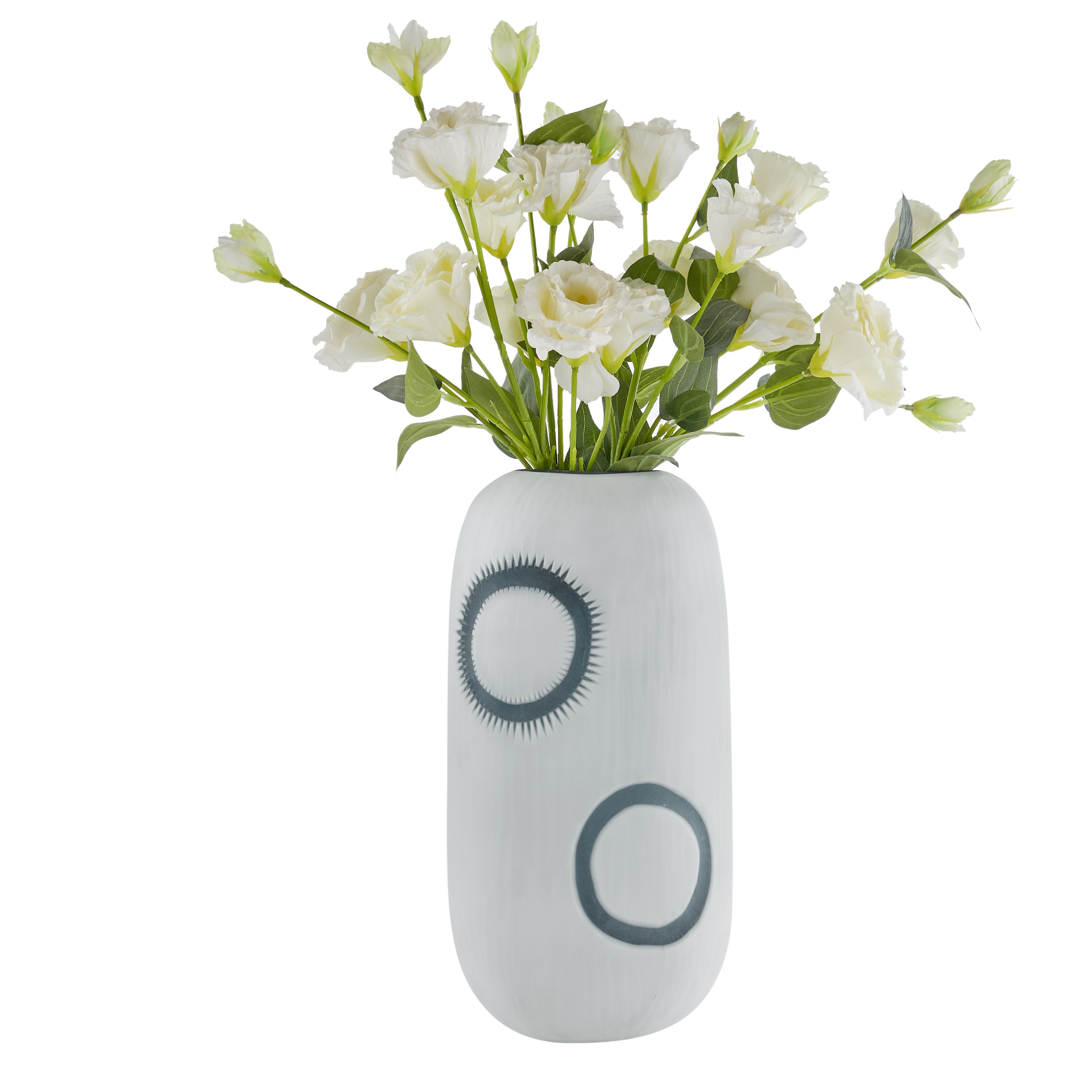 Elara Cylindrical Contemporary Matte White and Navy Oval Opening Glass Tabletop Vase
