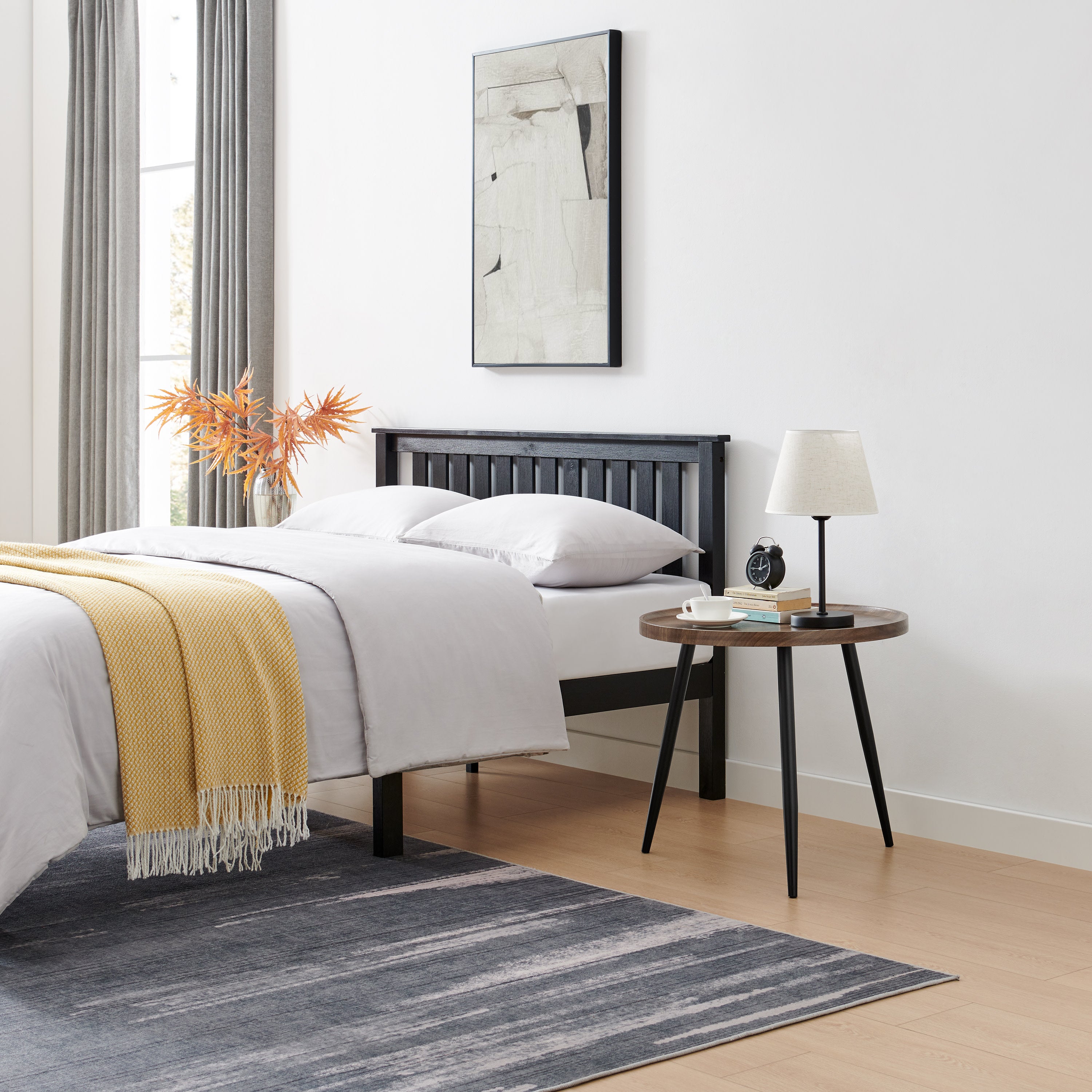 Paxton Raised Lip Edge Side Table with Modern Black Metal Taper Legs - Round