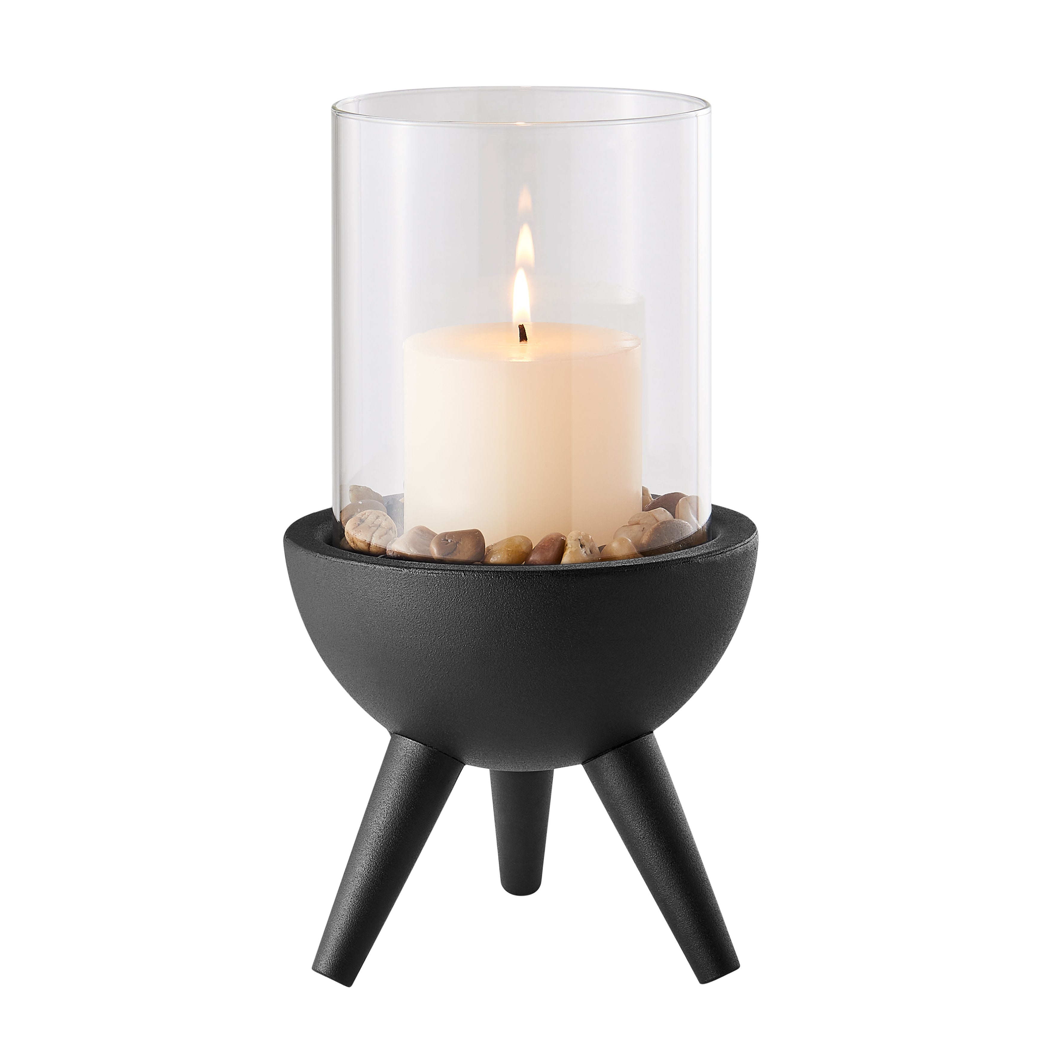 Molta Modern Black Metal Bold Pedestal and Glass Pillar Votive Candle Holder