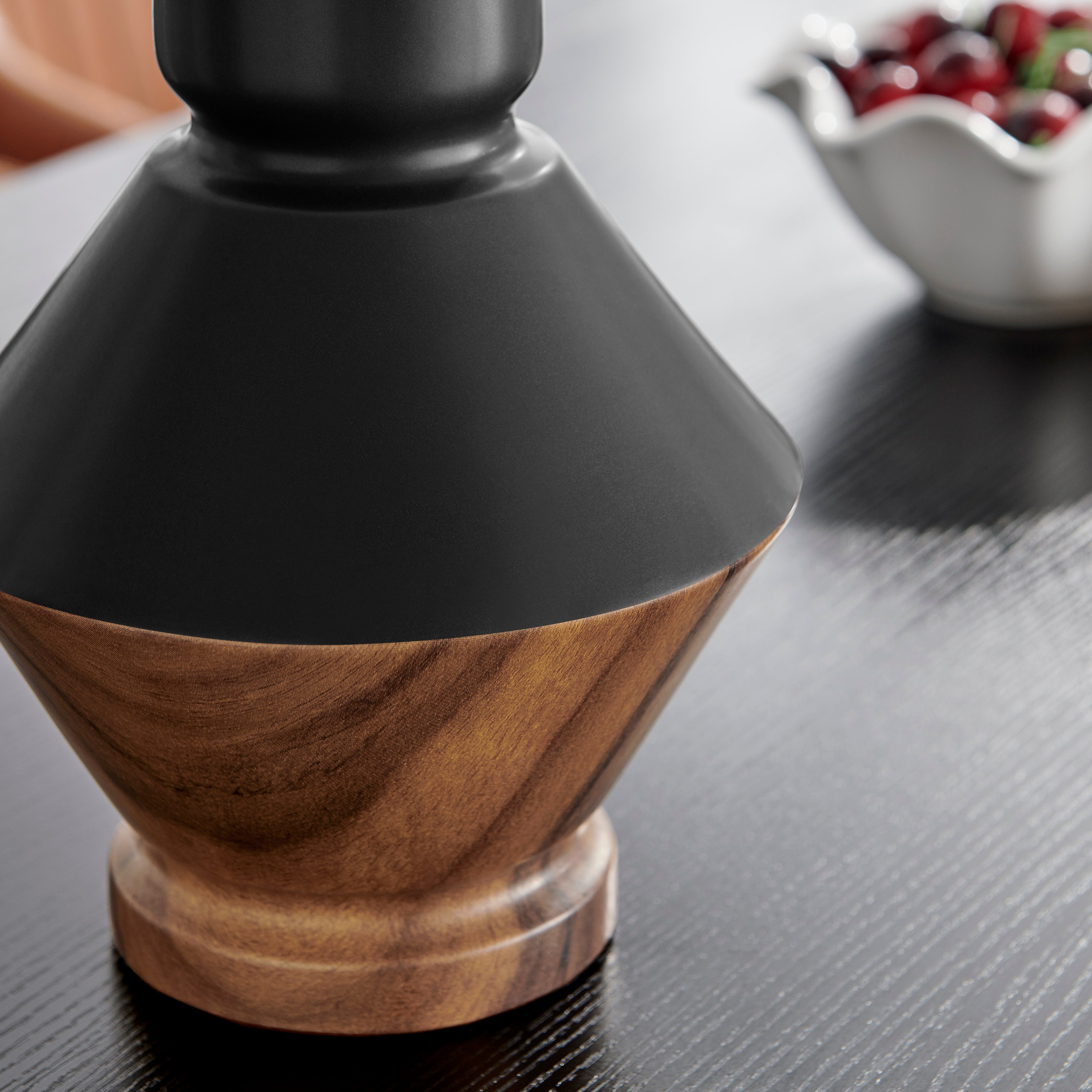 Milo Diamant Revese Hourglass Modern Two Tone Tabletop Vase - Black and Walnut