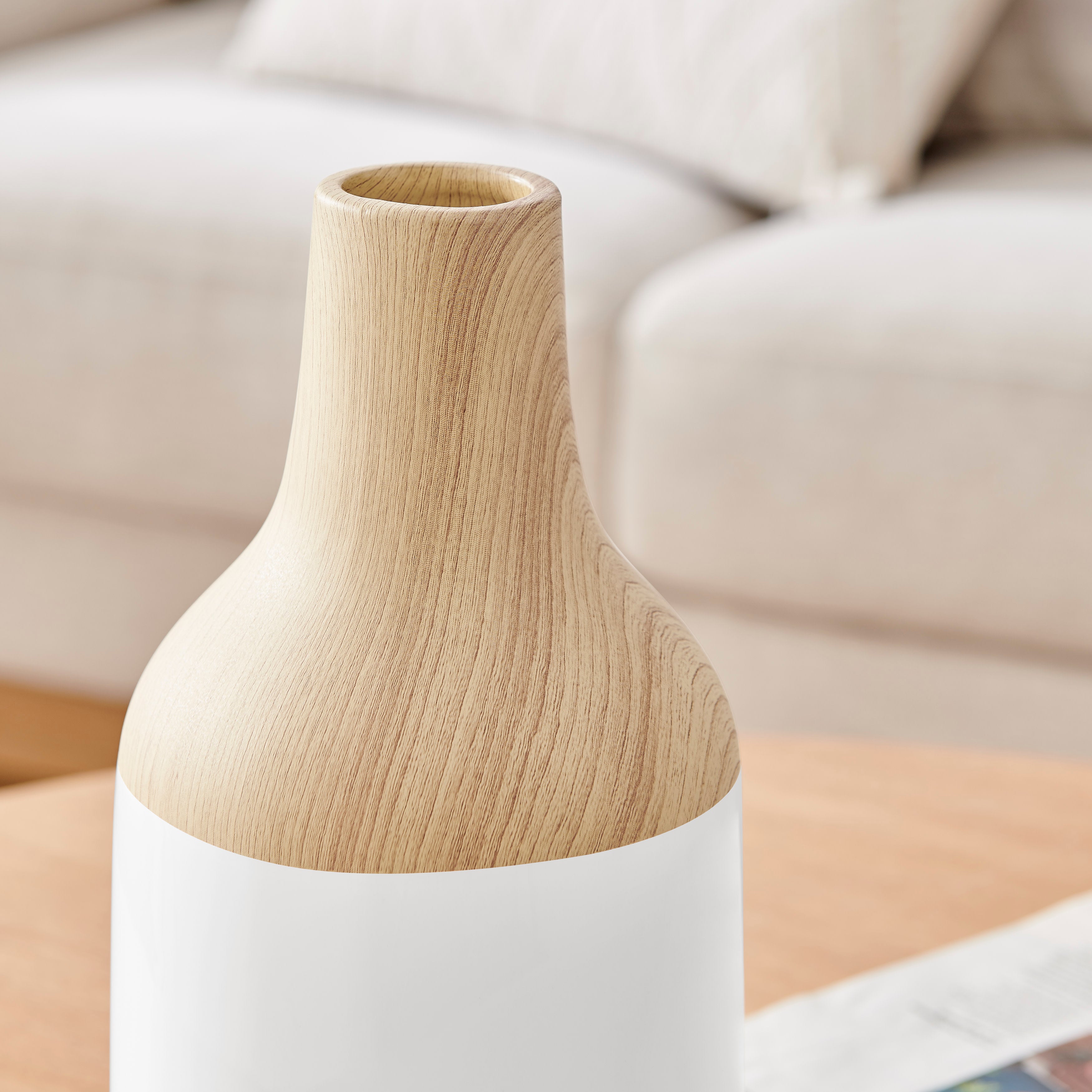 Nora Kanna Bottle Contemporary Two Tone Tabletop Vase - White and Beech
