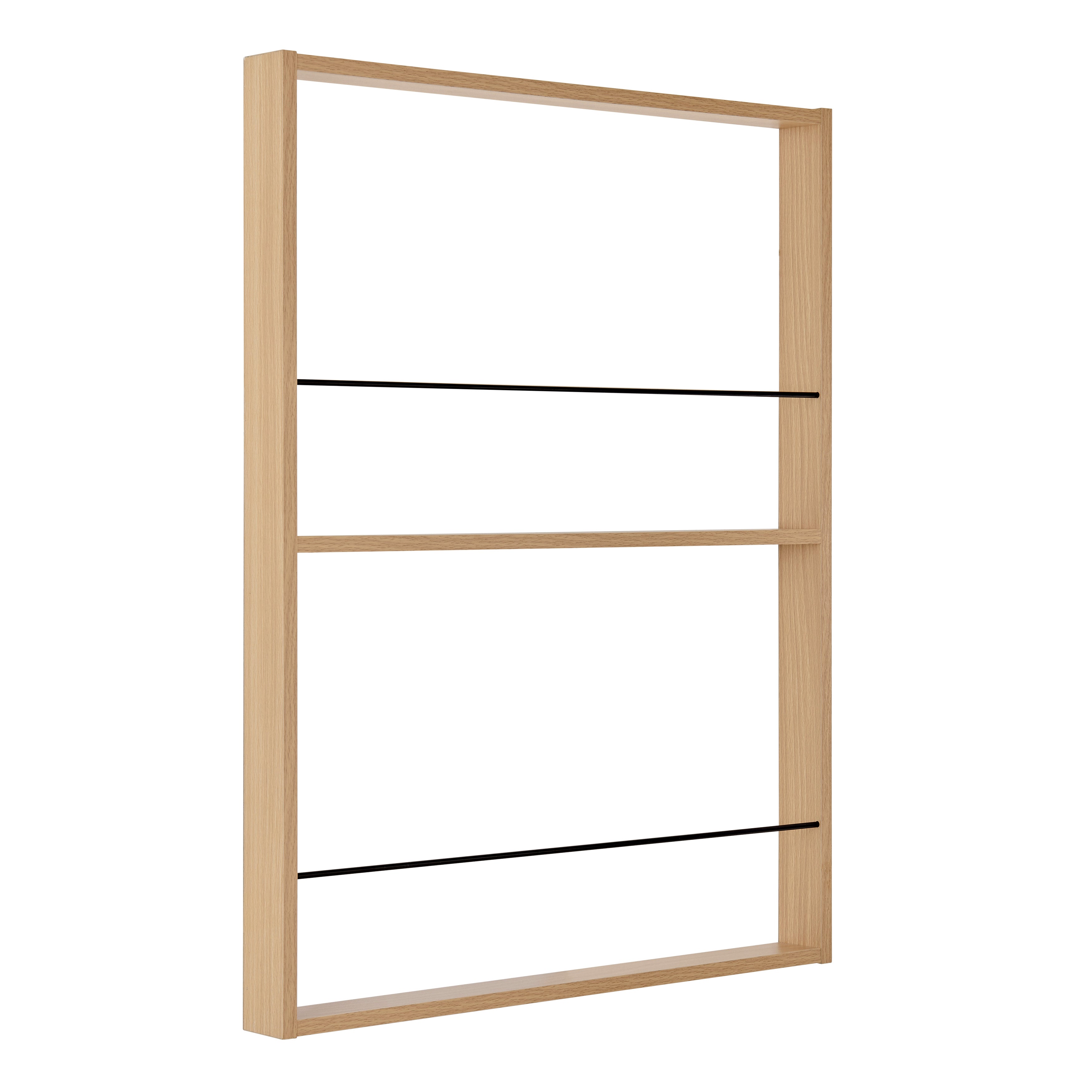 Steiner Beech Square Modern 2-Tier Kids Book or Toy Figure Display Unit Wall Mounted Bookshelf with Contrasting Black Rods