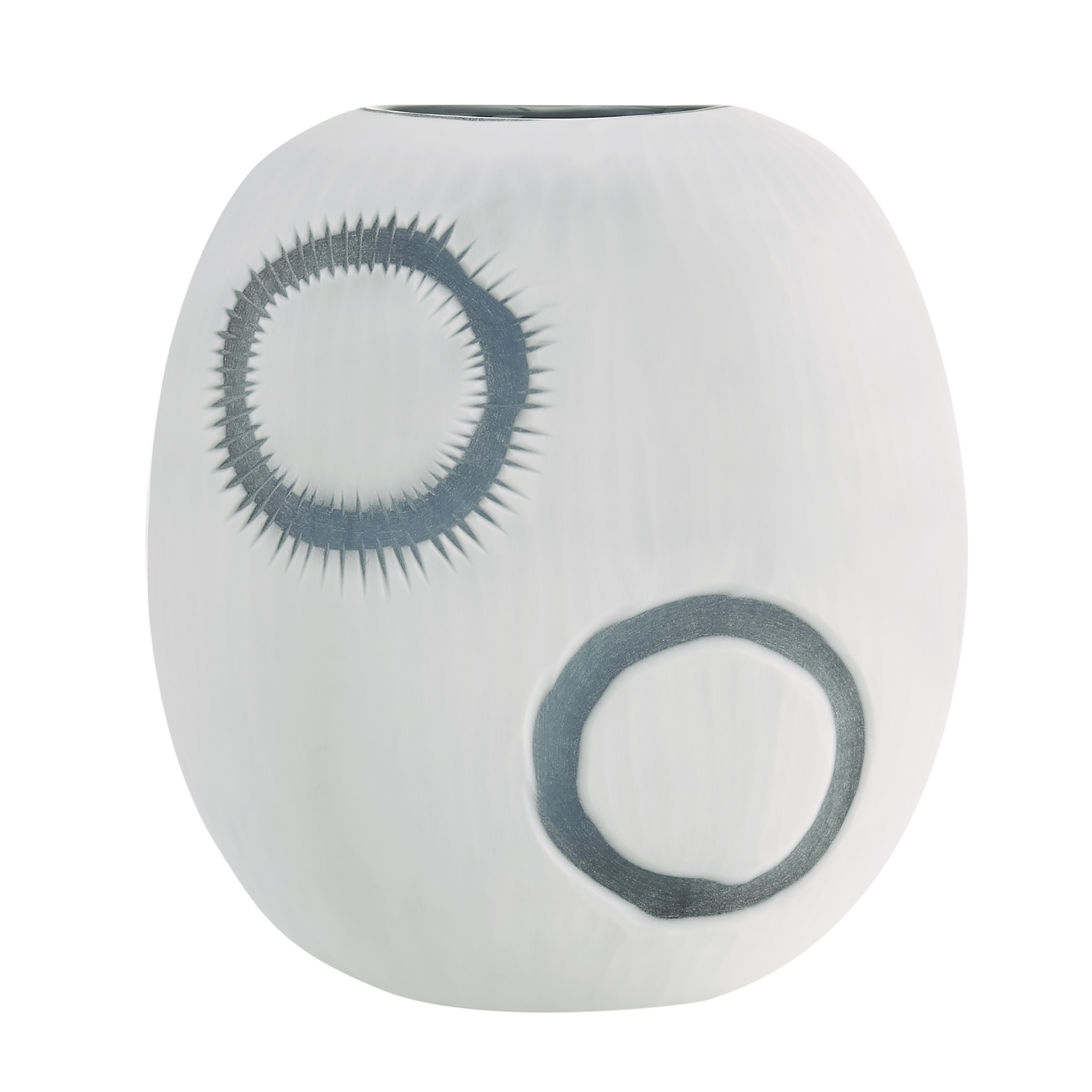 Elara Round Contemporary Matte White and Navy Oval Opening Glass Tabletop Vase