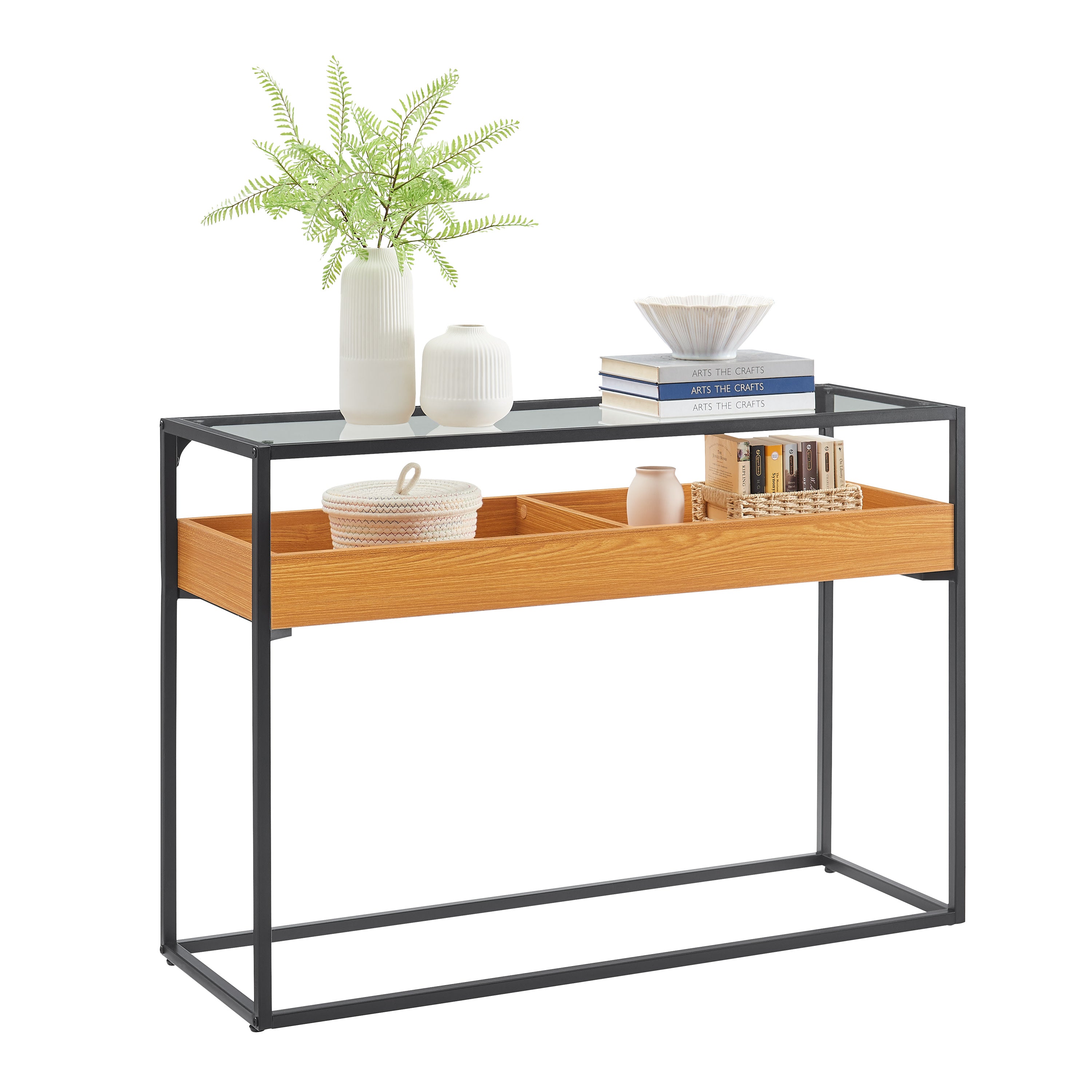 Saarinen Two-Level Modern Sunken Glass Display Shelf Rectangle Console Table