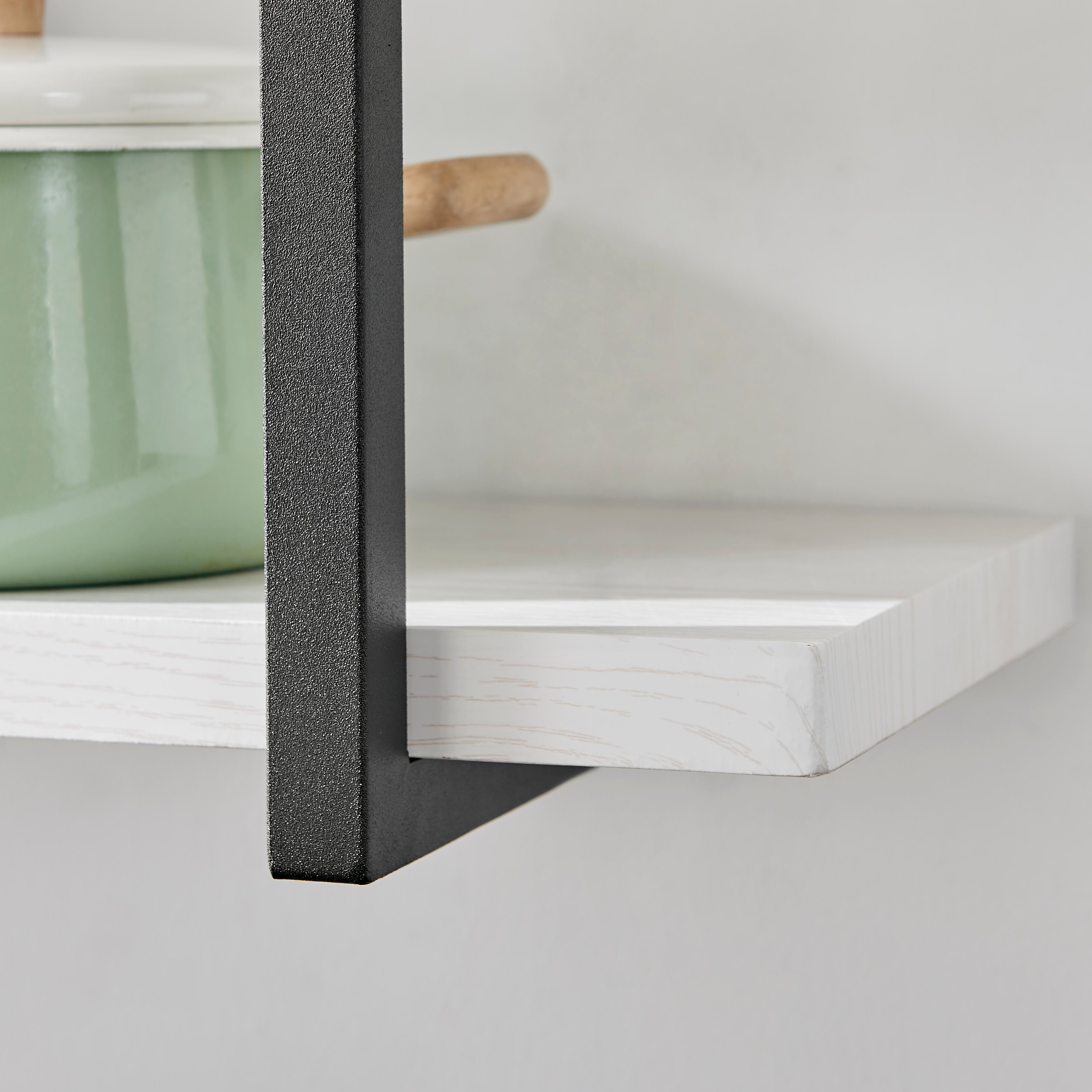 Modern 3-Tier Hanging Bracket Wall Shelves in Black Metal and White Birch Finish