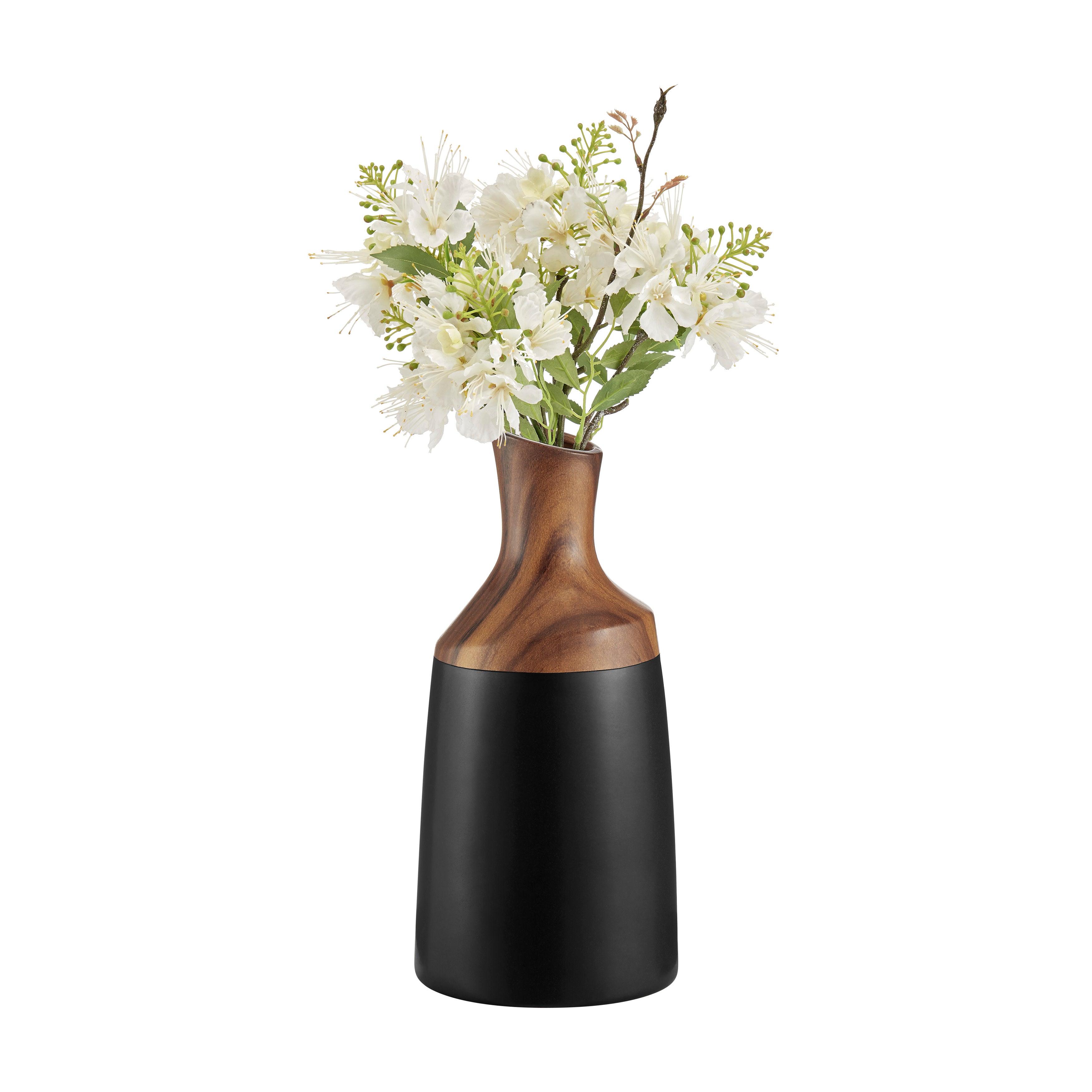 Milo Kande Carafe Modern Two Tone Tabletop Vase - Black and Walnut