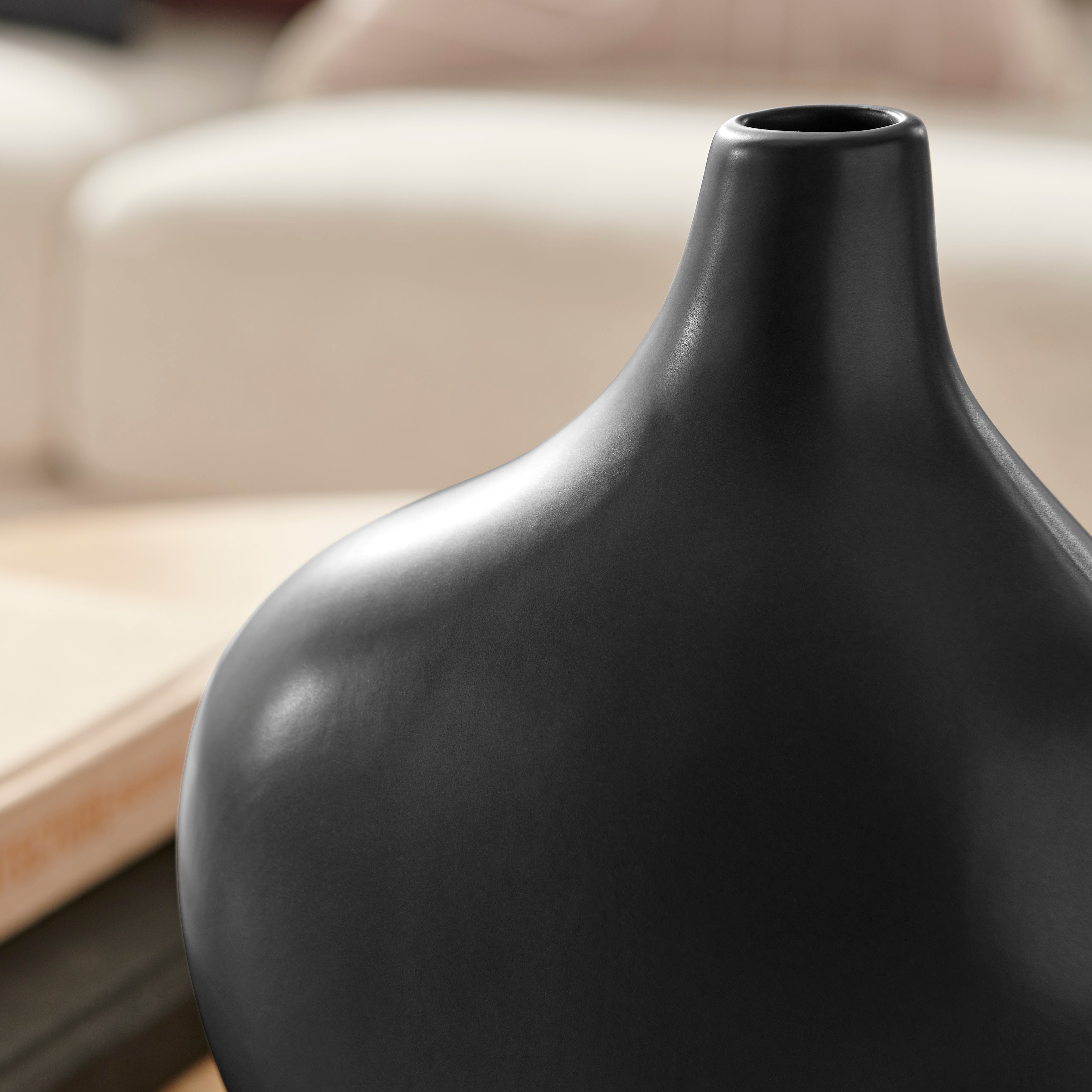 Milo Canteen Asymmetrical Modern Two Tone Tabletop Vase - Black and Walnut