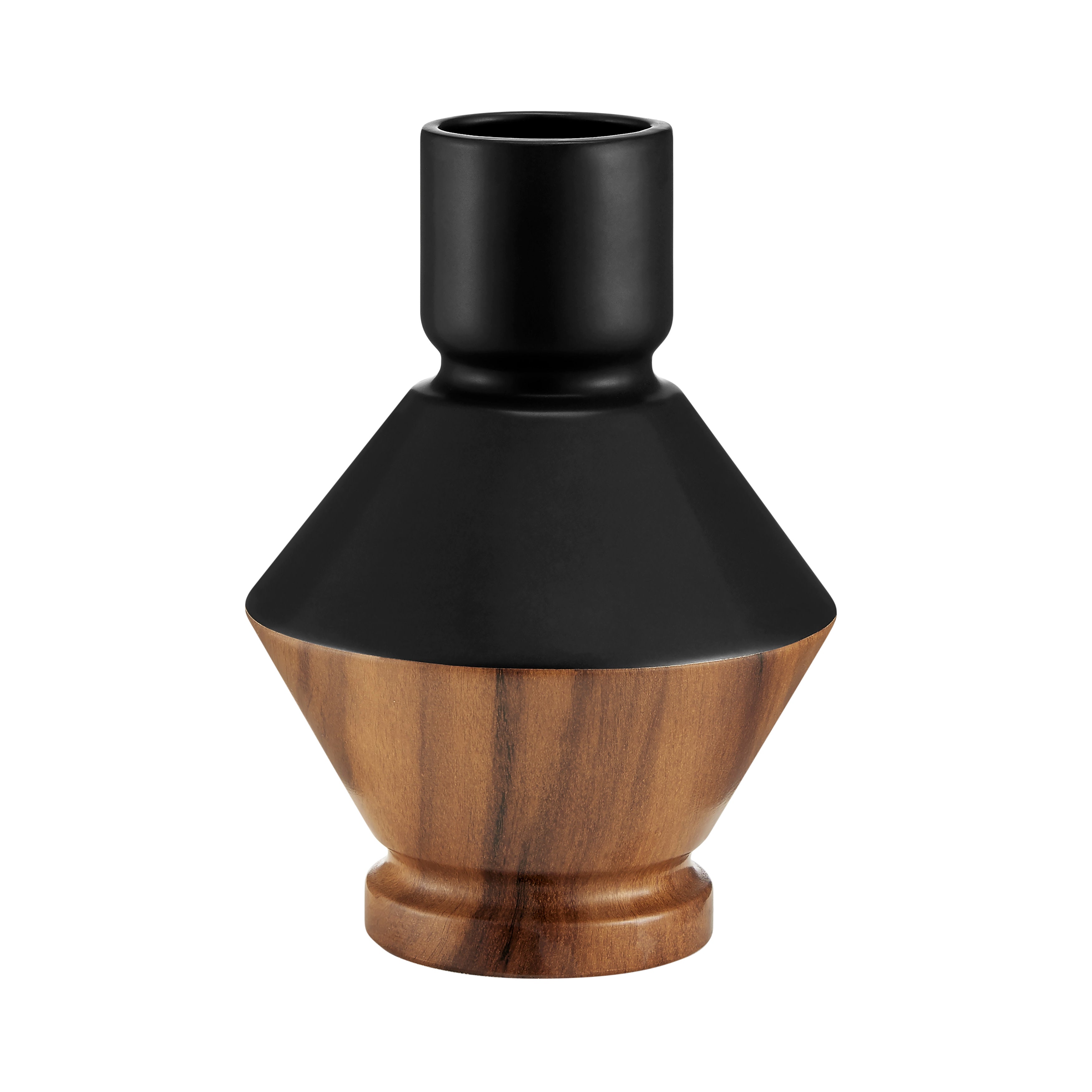Milo Diamant Revese Hourglass Modern Two Tone Tabletop Vase - Black and Walnut