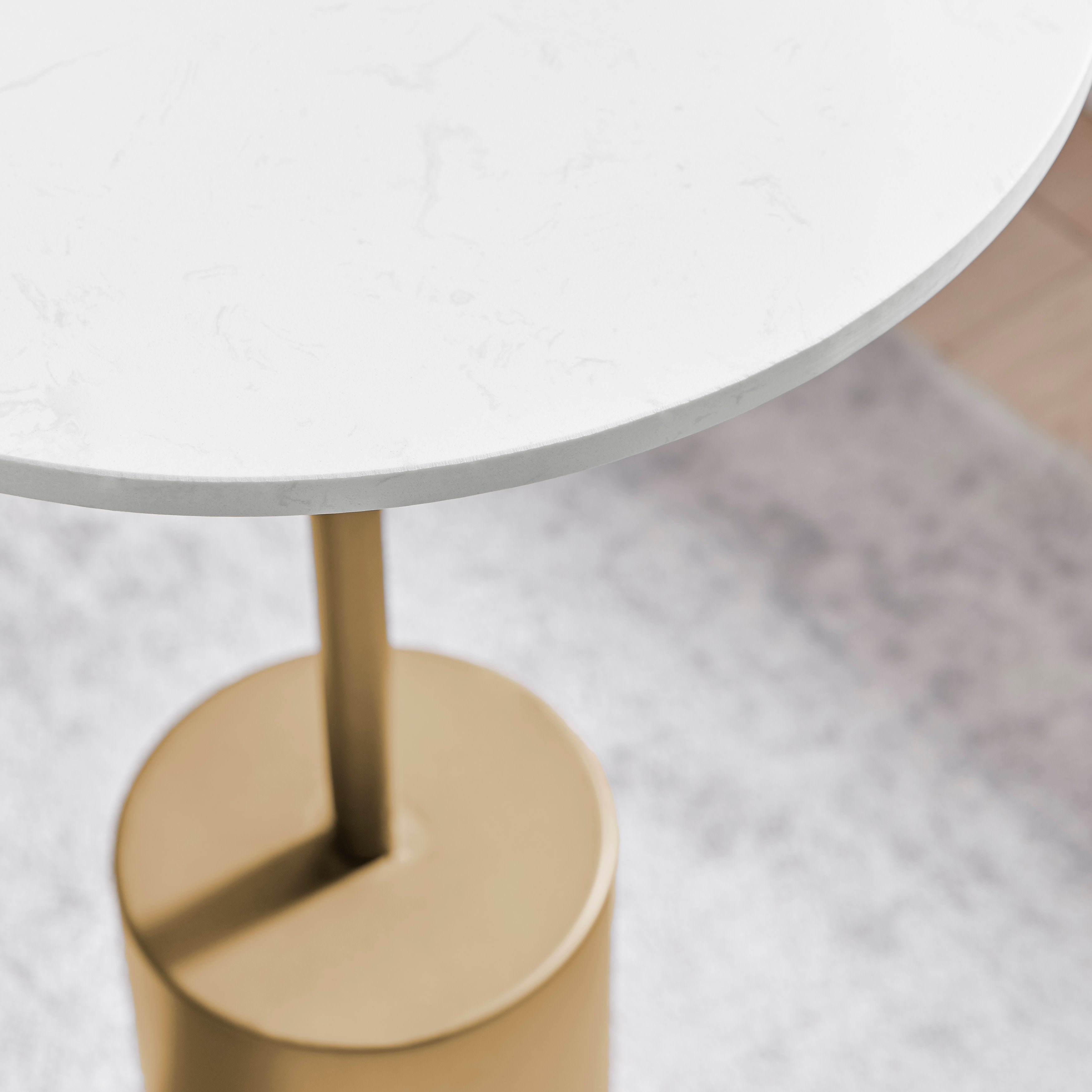 Fritz Midcentury Modern Pedestal Side Accent Table with Gold Metal Base and Genuine White Marble Stone Tabletop