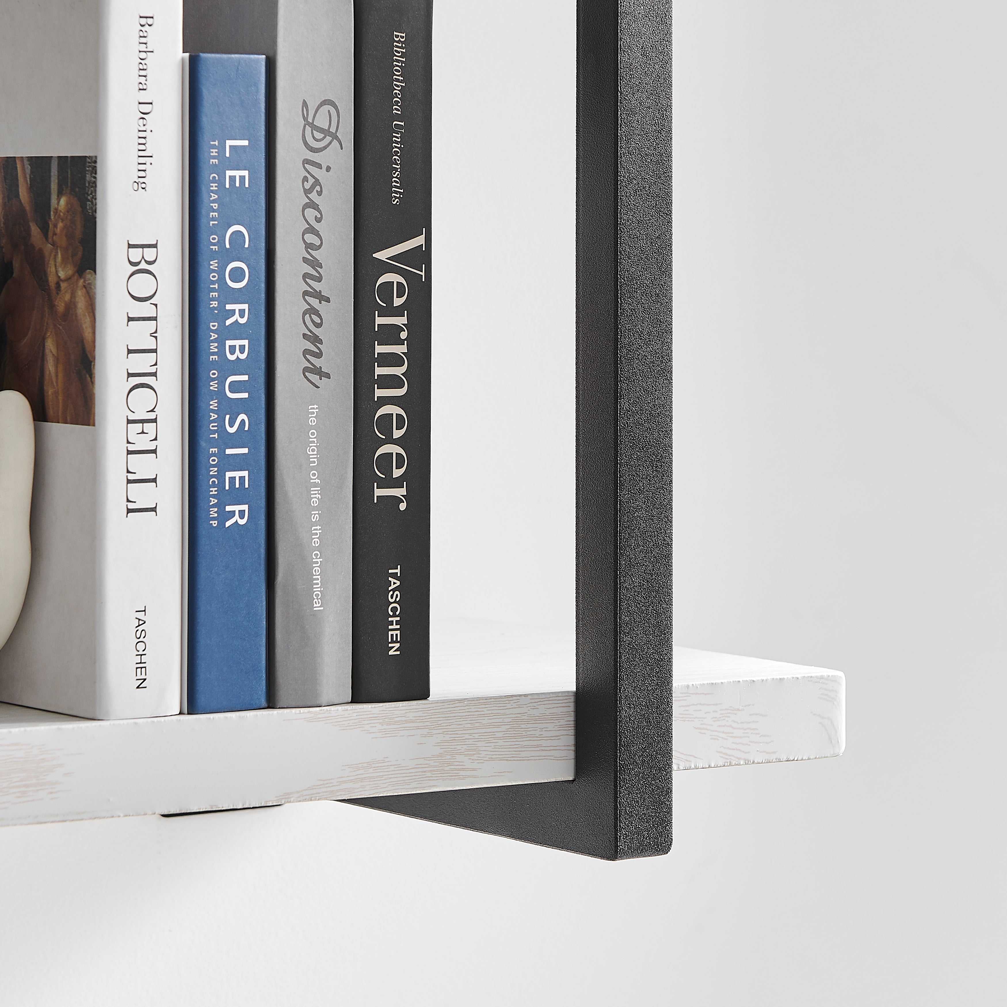 Modern 2-Tier Hanging Bracket Wall Shelves in Black Metal and White Birch Finish
