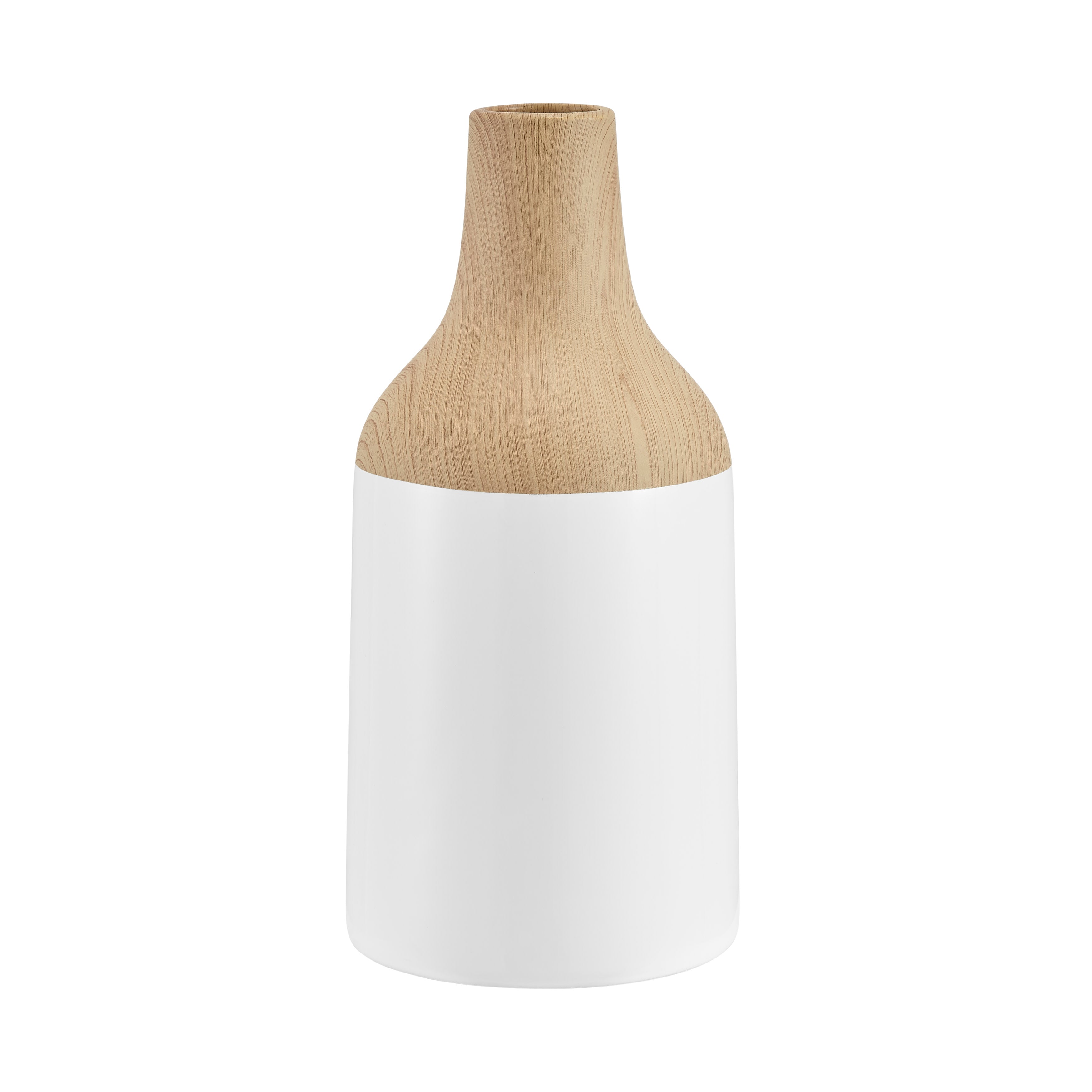 Nora Kanna Bottle Contemporary Two Tone Tabletop Vase - White and Beech
