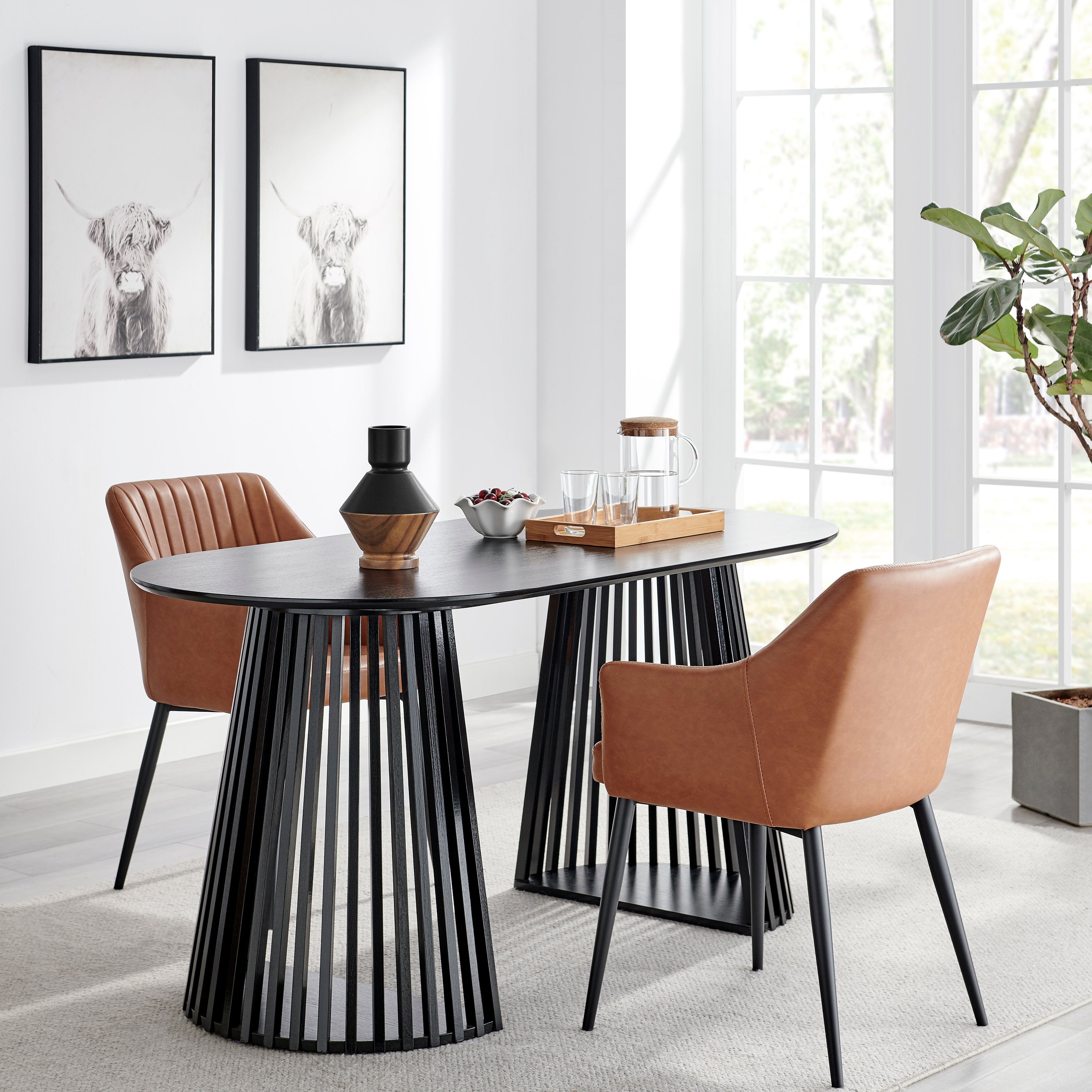 Milo Diamant Revese Hourglass Modern Two Tone Tabletop Vase - Black and Walnut
