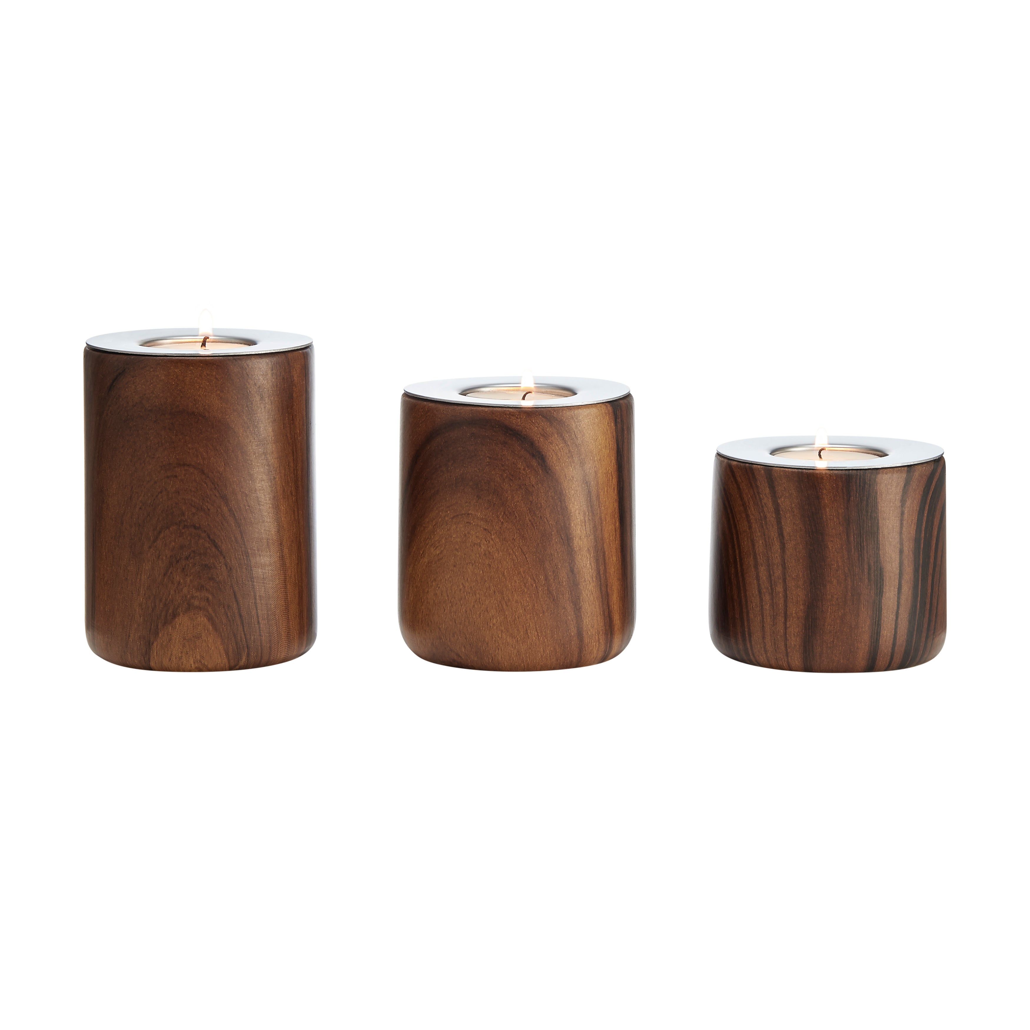 Hemming Modern Walnut Finish Three Piece Tealight Candle Holder Tabletop Decor Set