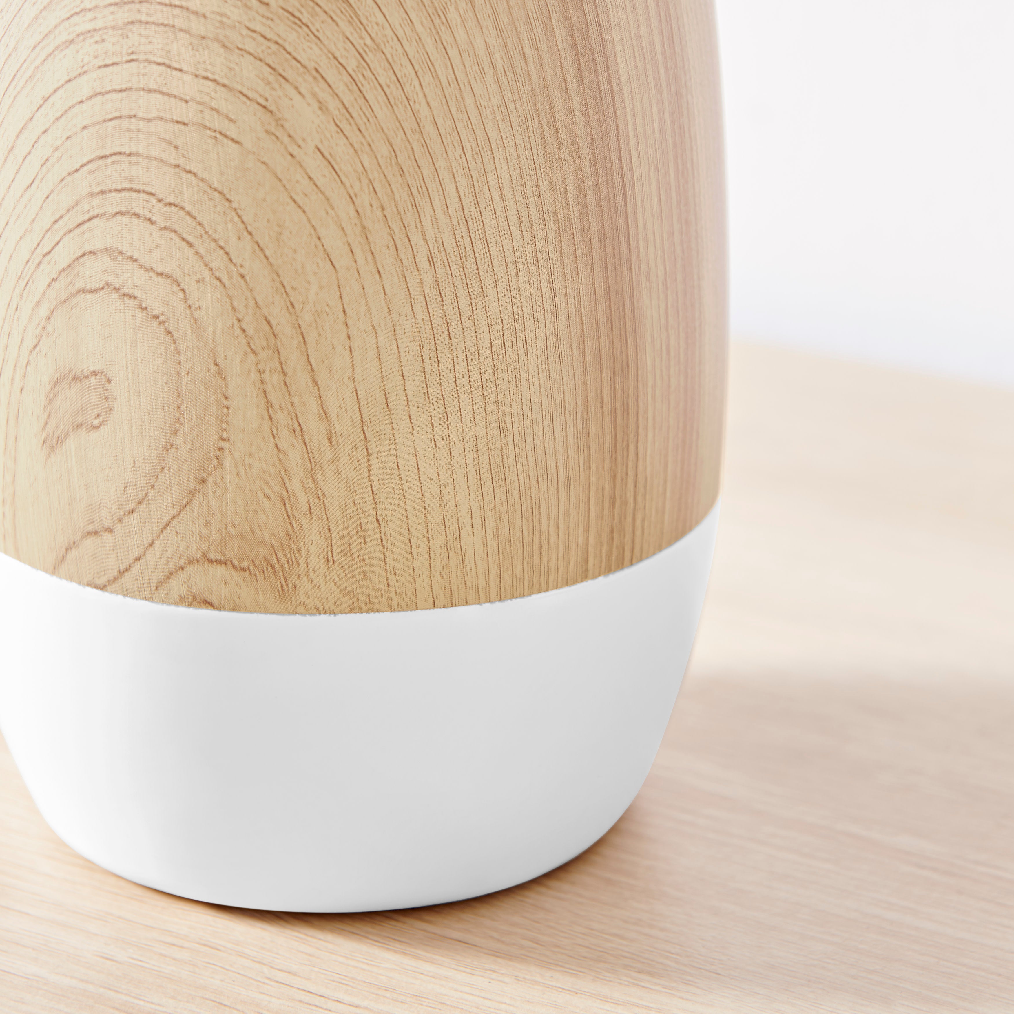 Nora Flask Teardrop Contemporary Two Tone Tabletop Vase - White and Beech