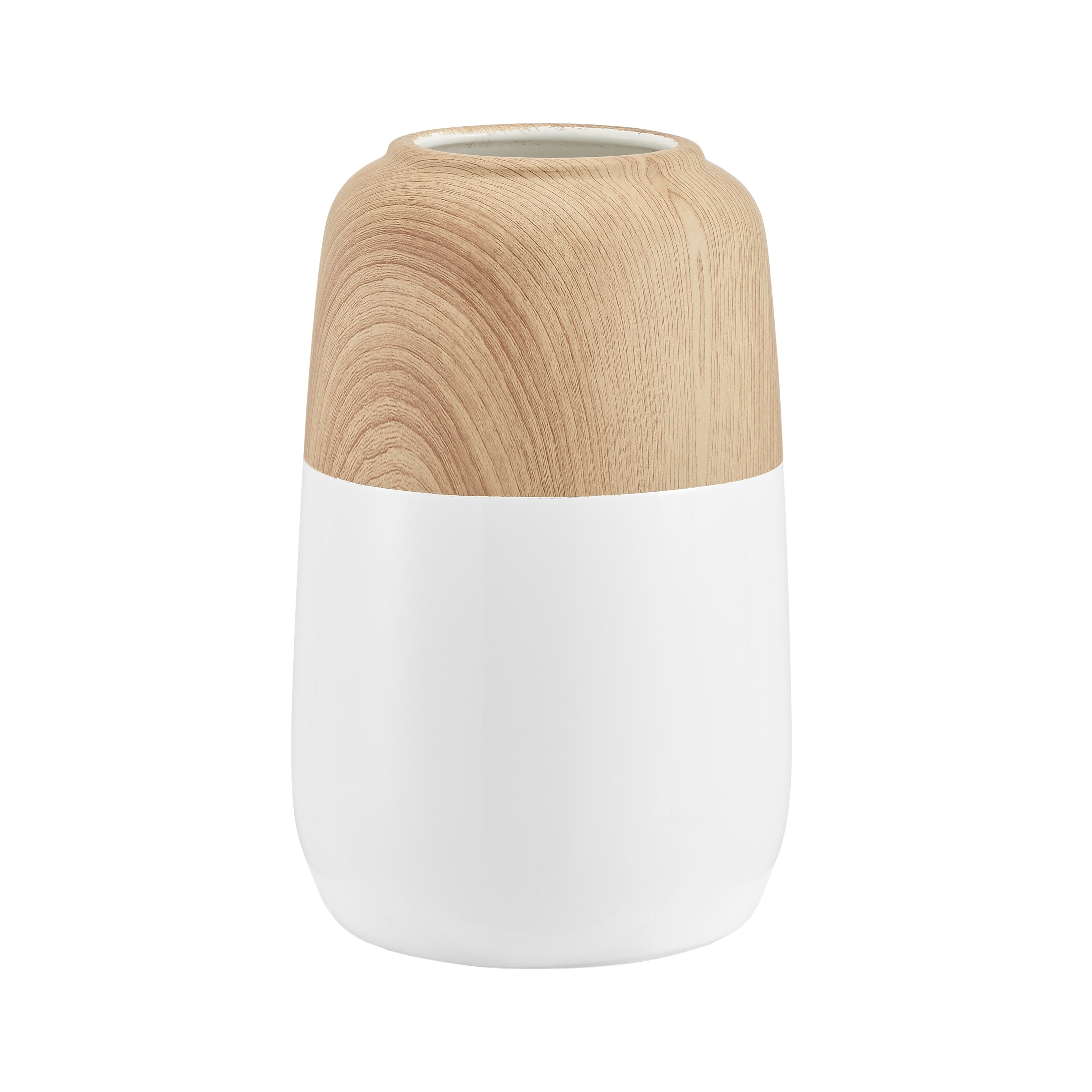 Nora Burk Contemporary Two Tone Cylindrical Tabletop Vase - White and Beech