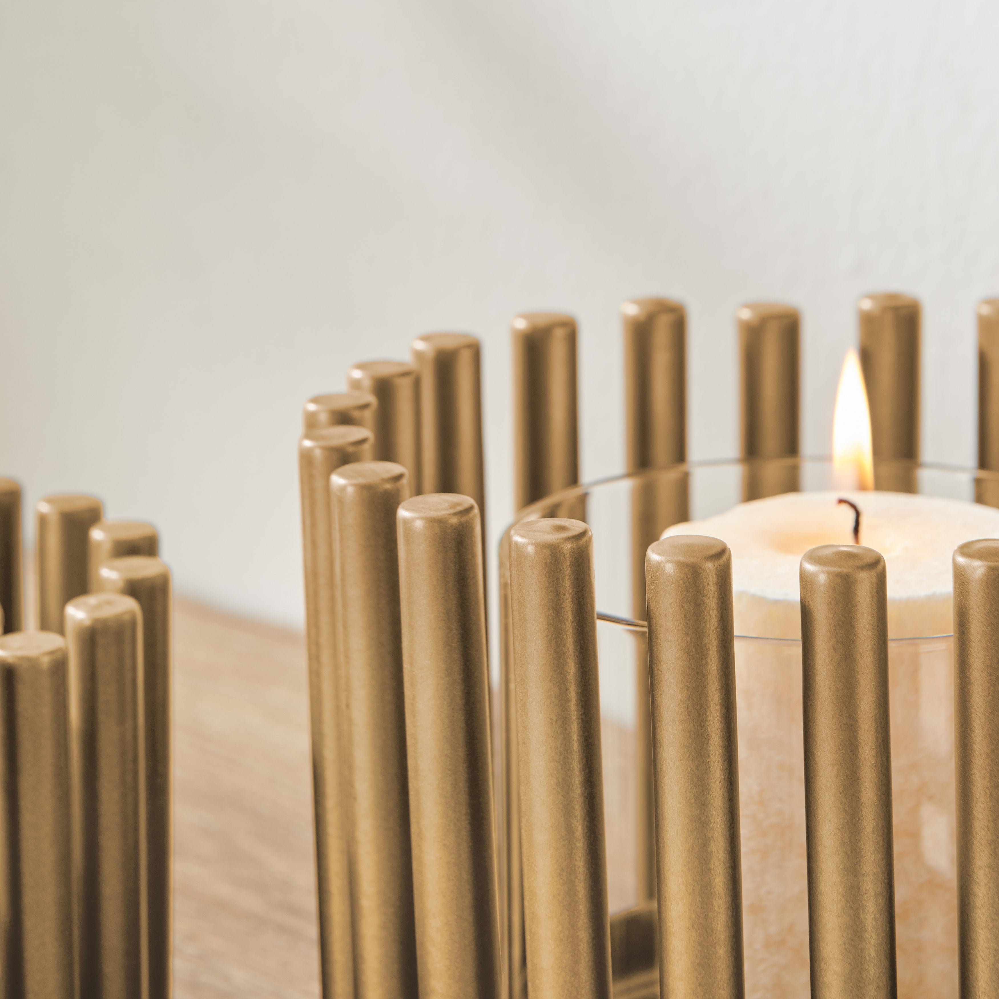 Pela Pillar Ring Warm Gold Midcentury Modern Votive Hurricane Candle Holders - Set of 2