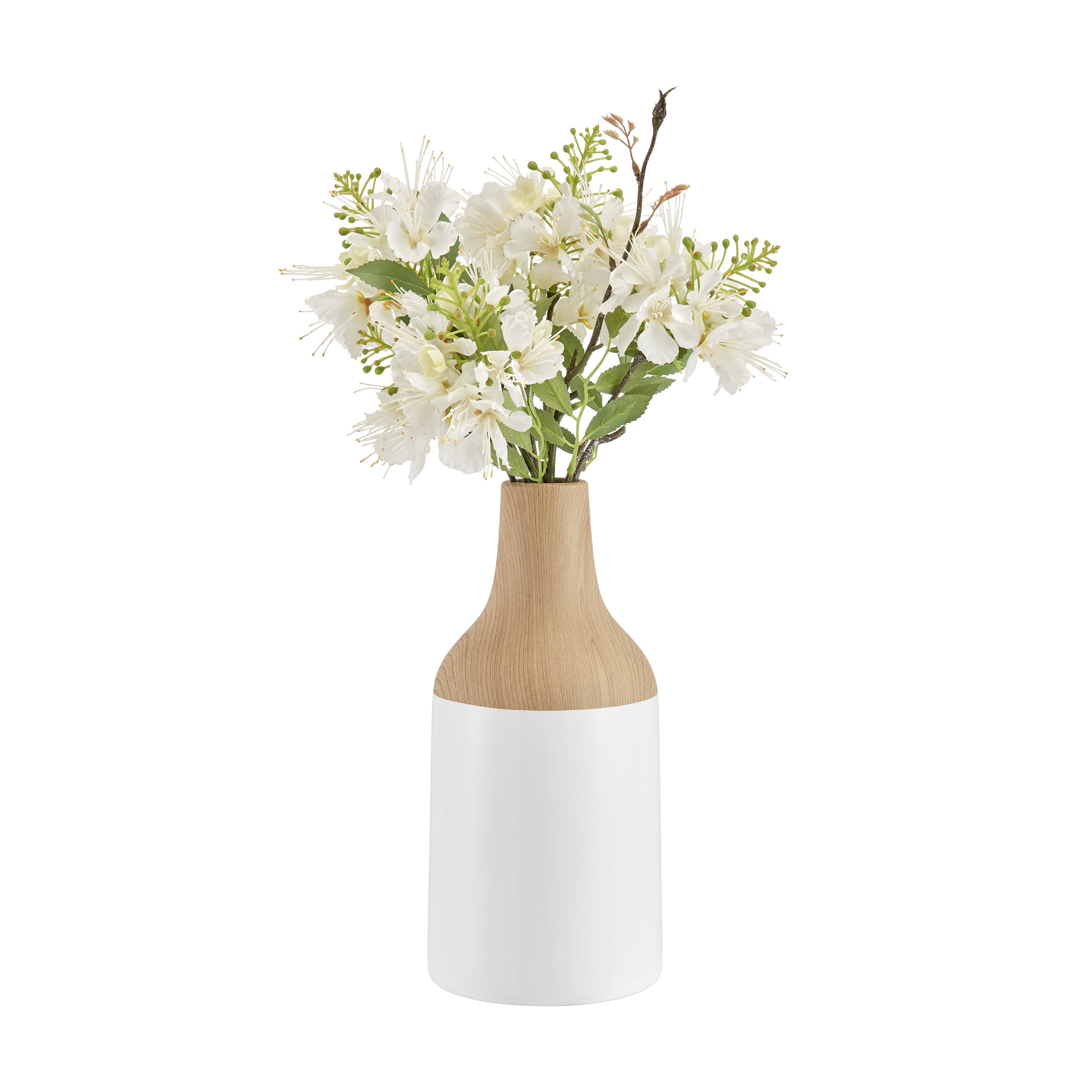 Nora Kanna Bottle Contemporary Two Tone Tabletop Vase - White and Beech