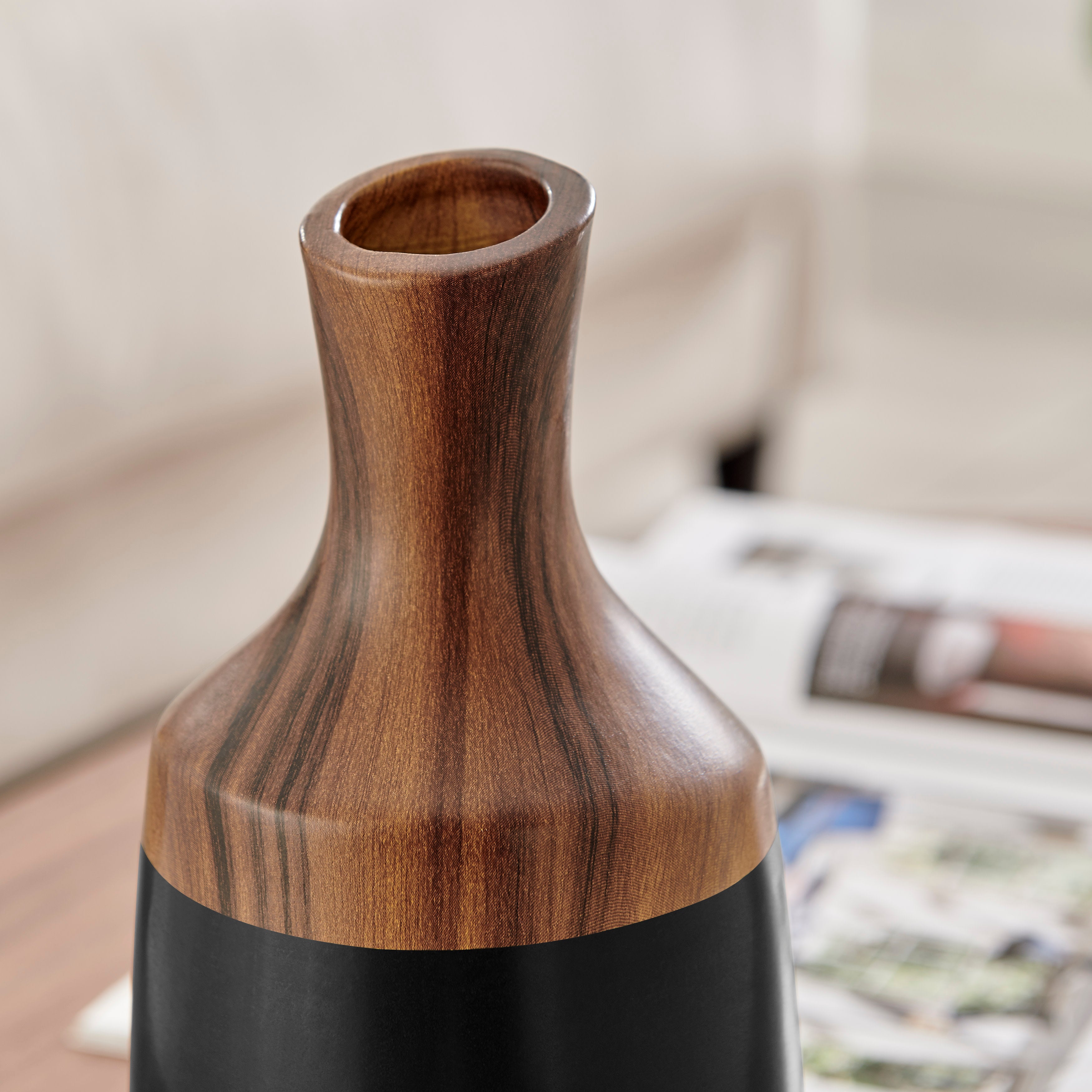 Milo Kande Carafe Modern Two Tone Tabletop Vase - Black and Walnut