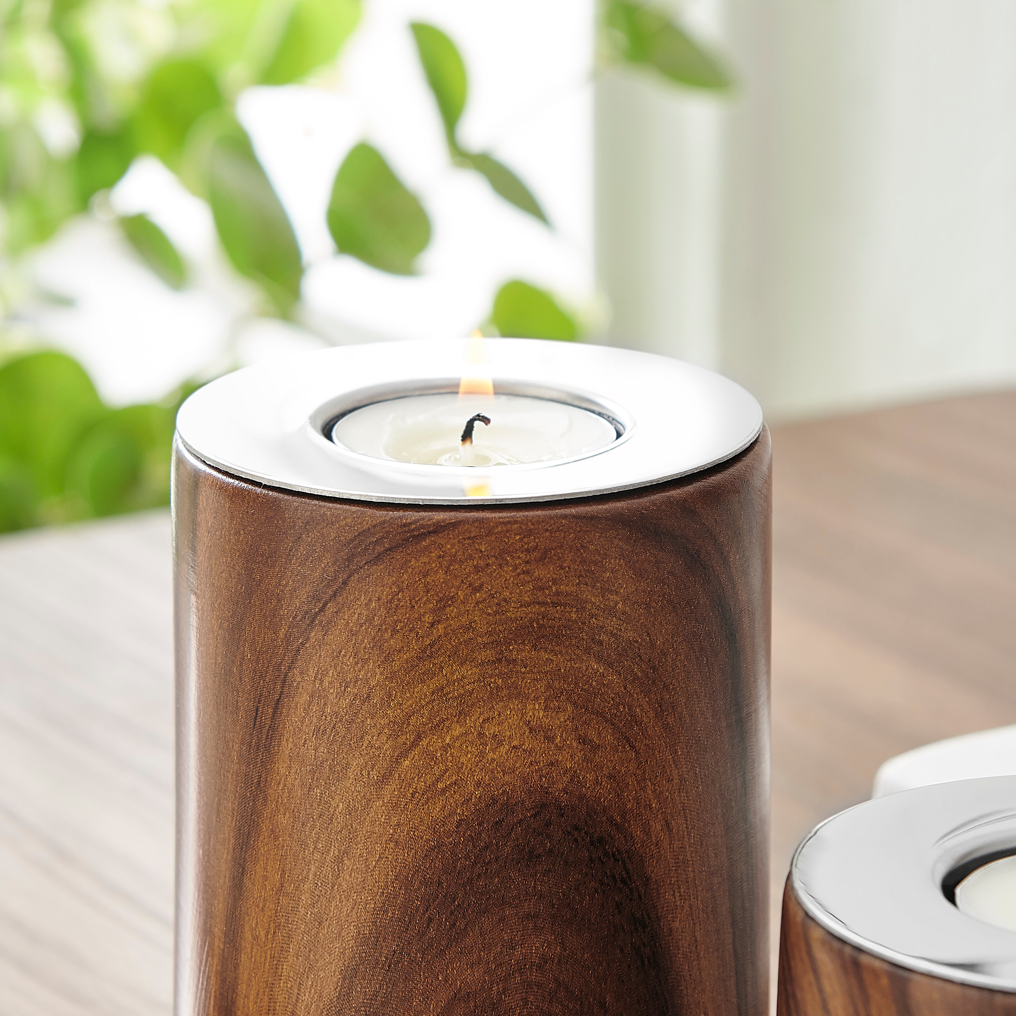 Hemming Modern Walnut Finish Three Piece Tealight Candle Holder Tabletop Decor Set