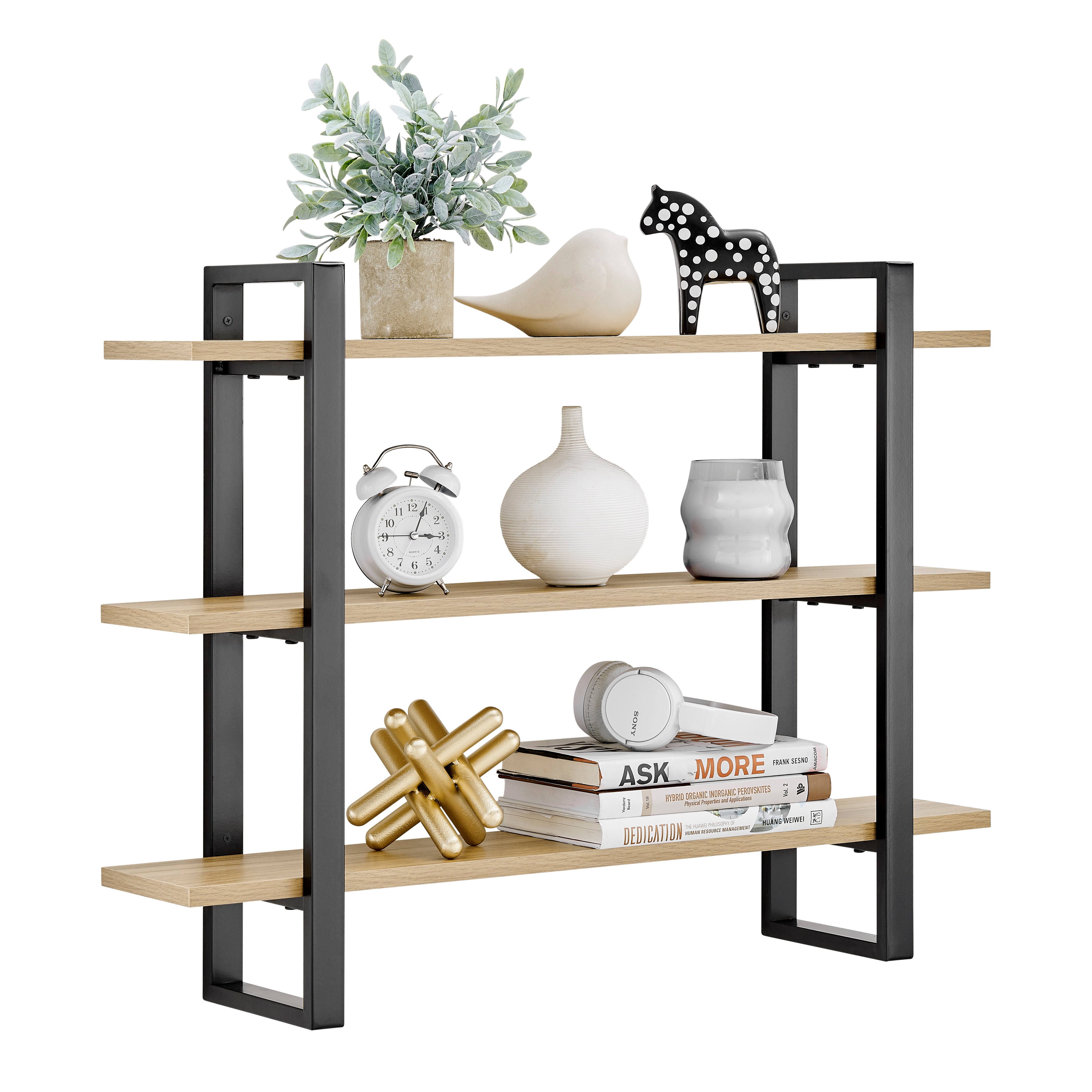 Rio Three Tier Floating Bracket Wall Shelf - Chestnut
