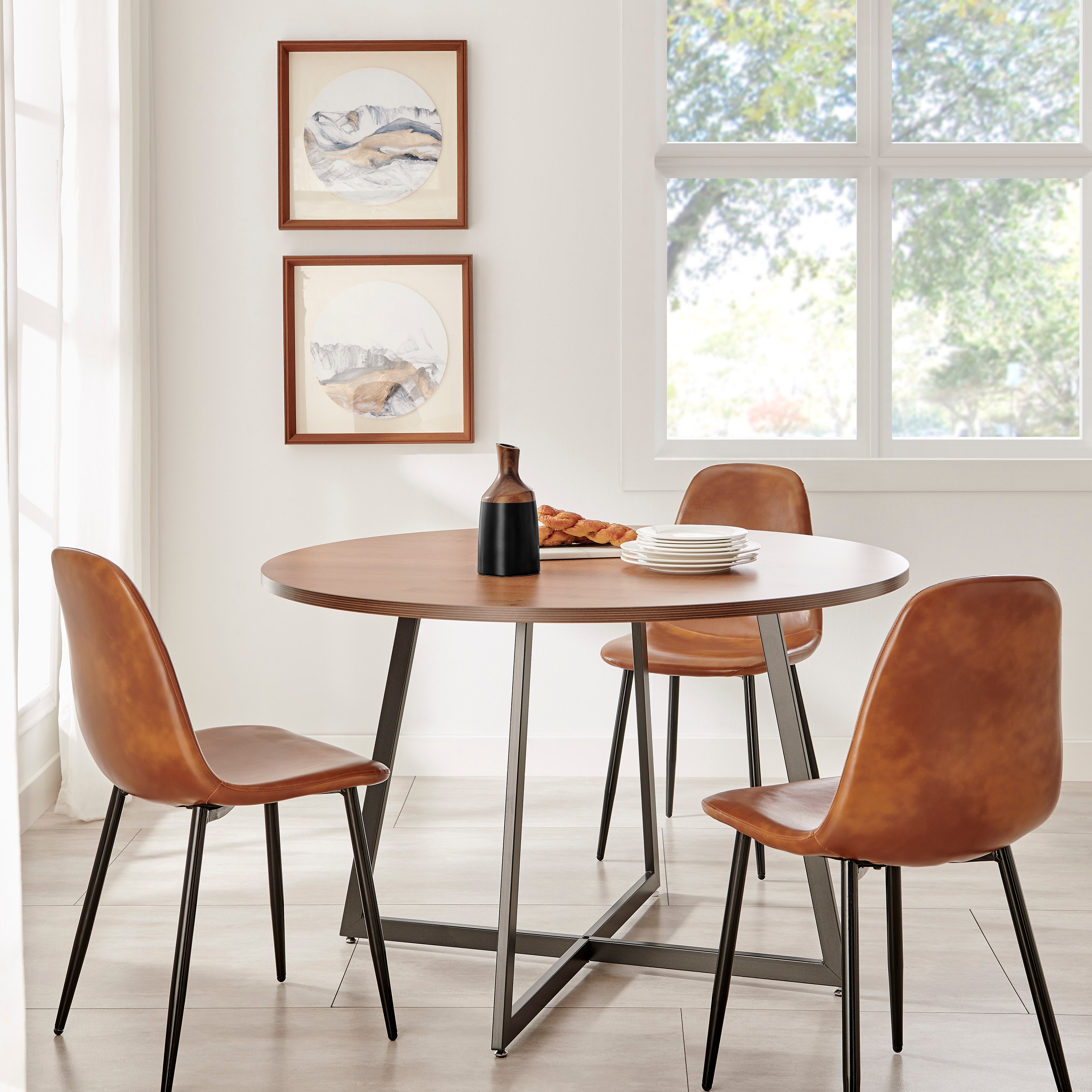 Milo Kande Carafe Modern Two Tone Tabletop Vase - Black and Walnut
