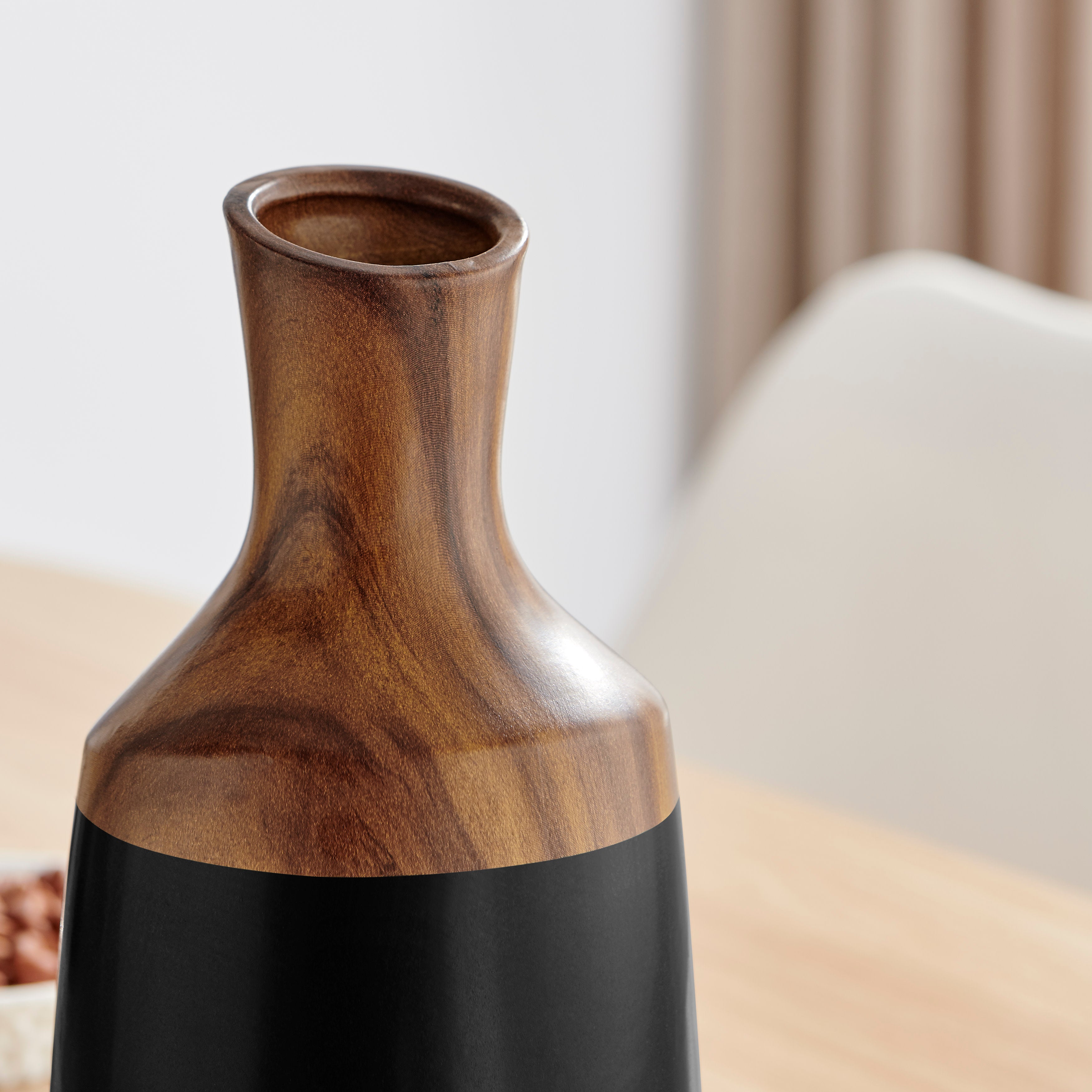 Milo Kande Carafe Modern Two Tone Tabletop Vase - Black and Walnut
