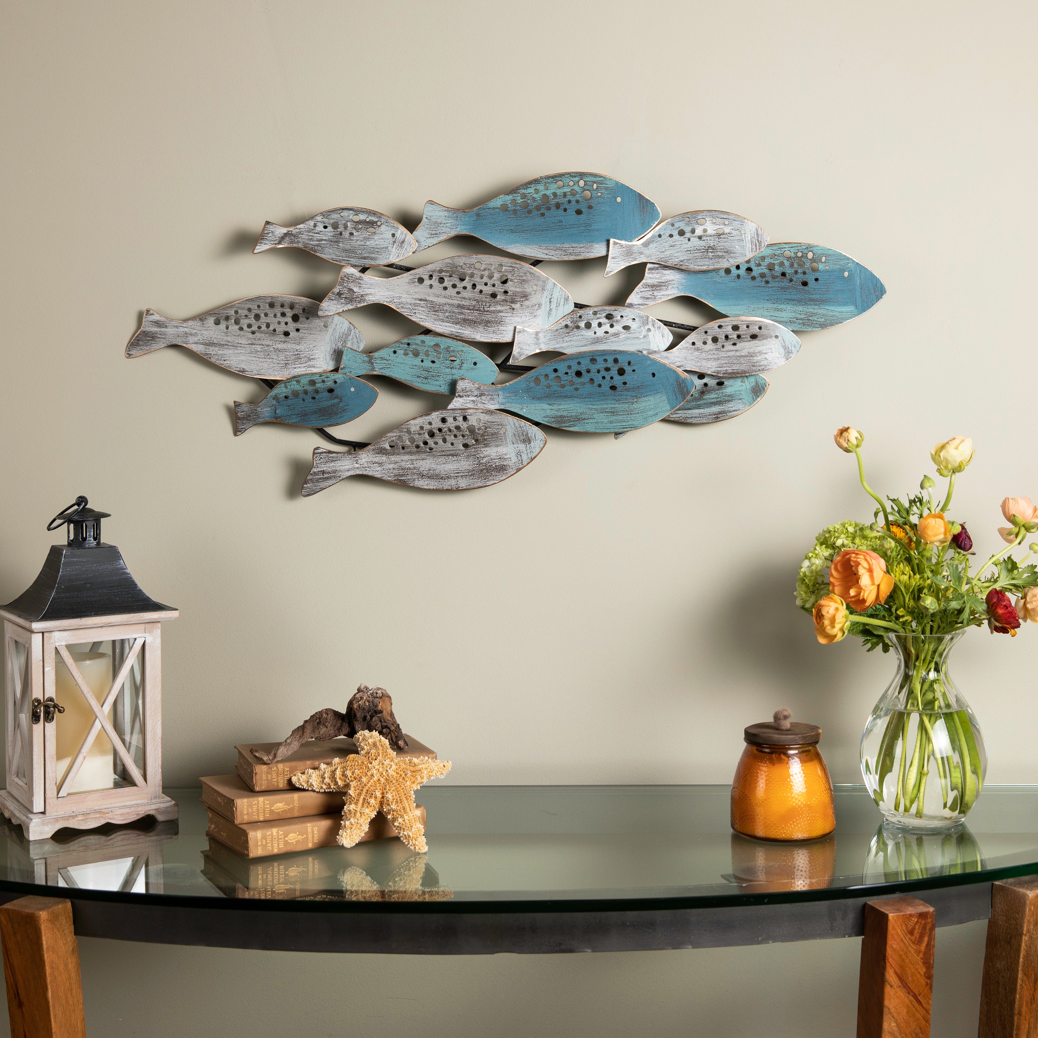 School of Fish Modern Metal Wall Art Perfect for Coastal, Nautical, Beach, or Boat Décor