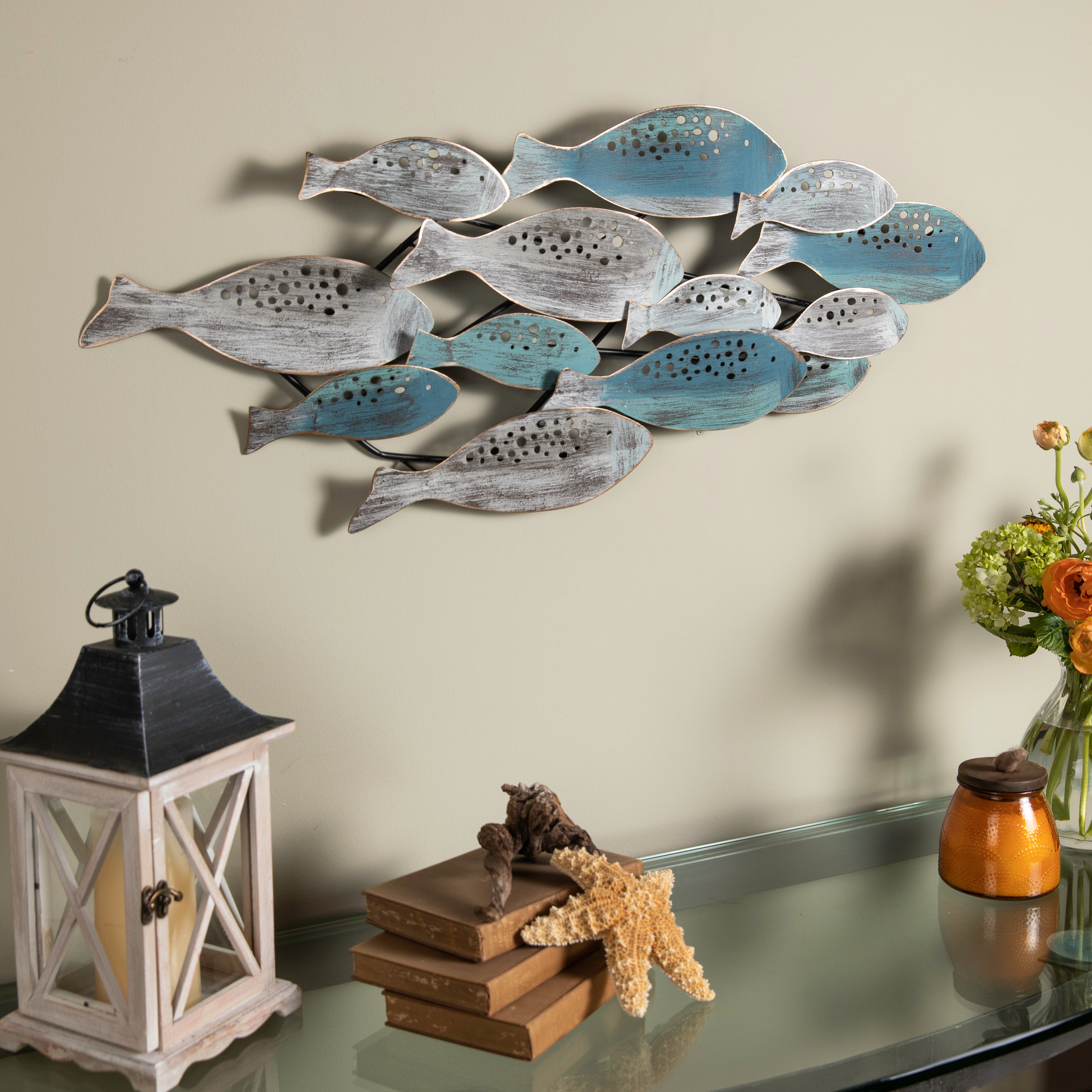 School of Fish Modern Metal Wall Art Perfect for Coastal, Nautical, Beach, or Boat Décor