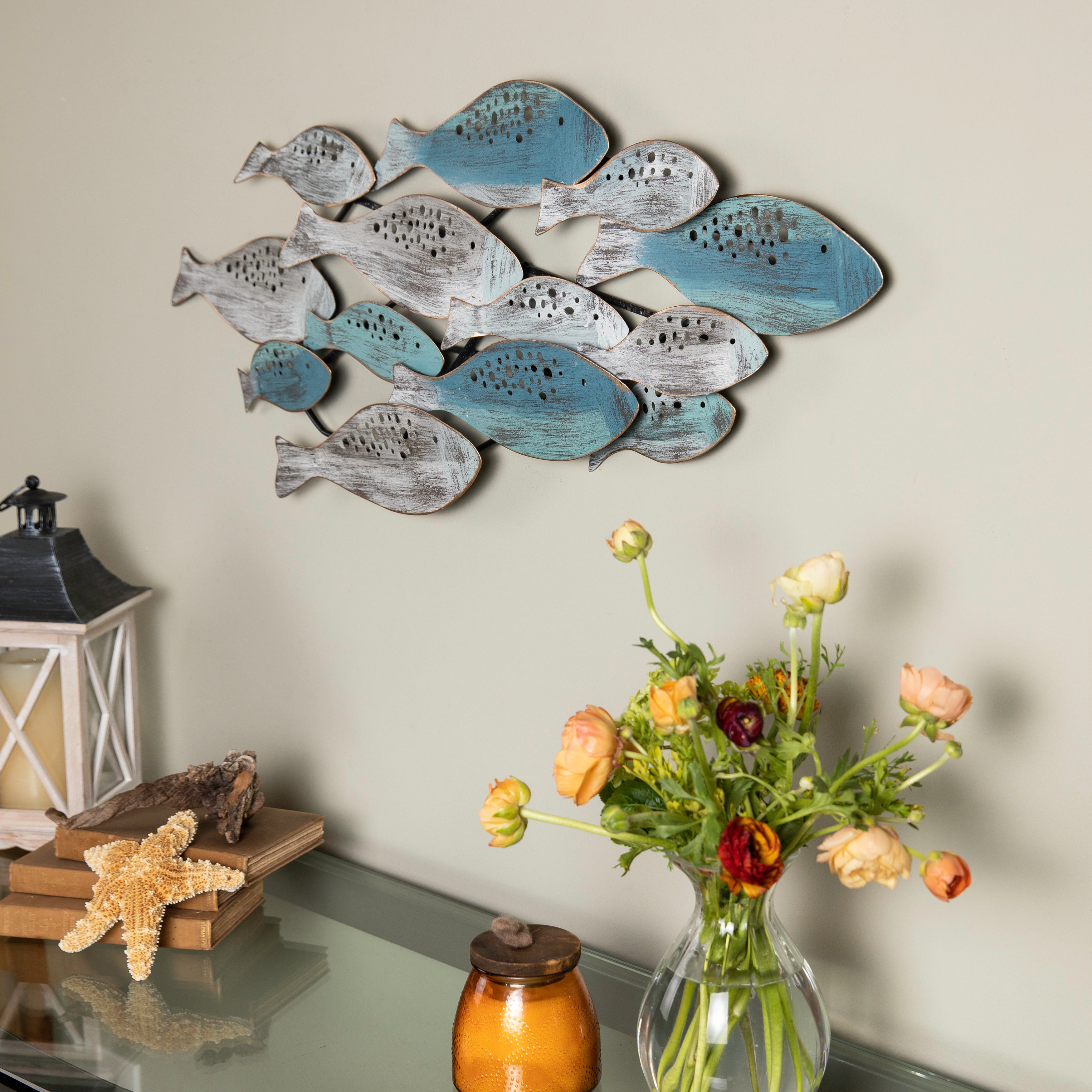 School of Fish Modern Metal Wall Art Perfect for Coastal, Nautical, Beach, or Boat Décor