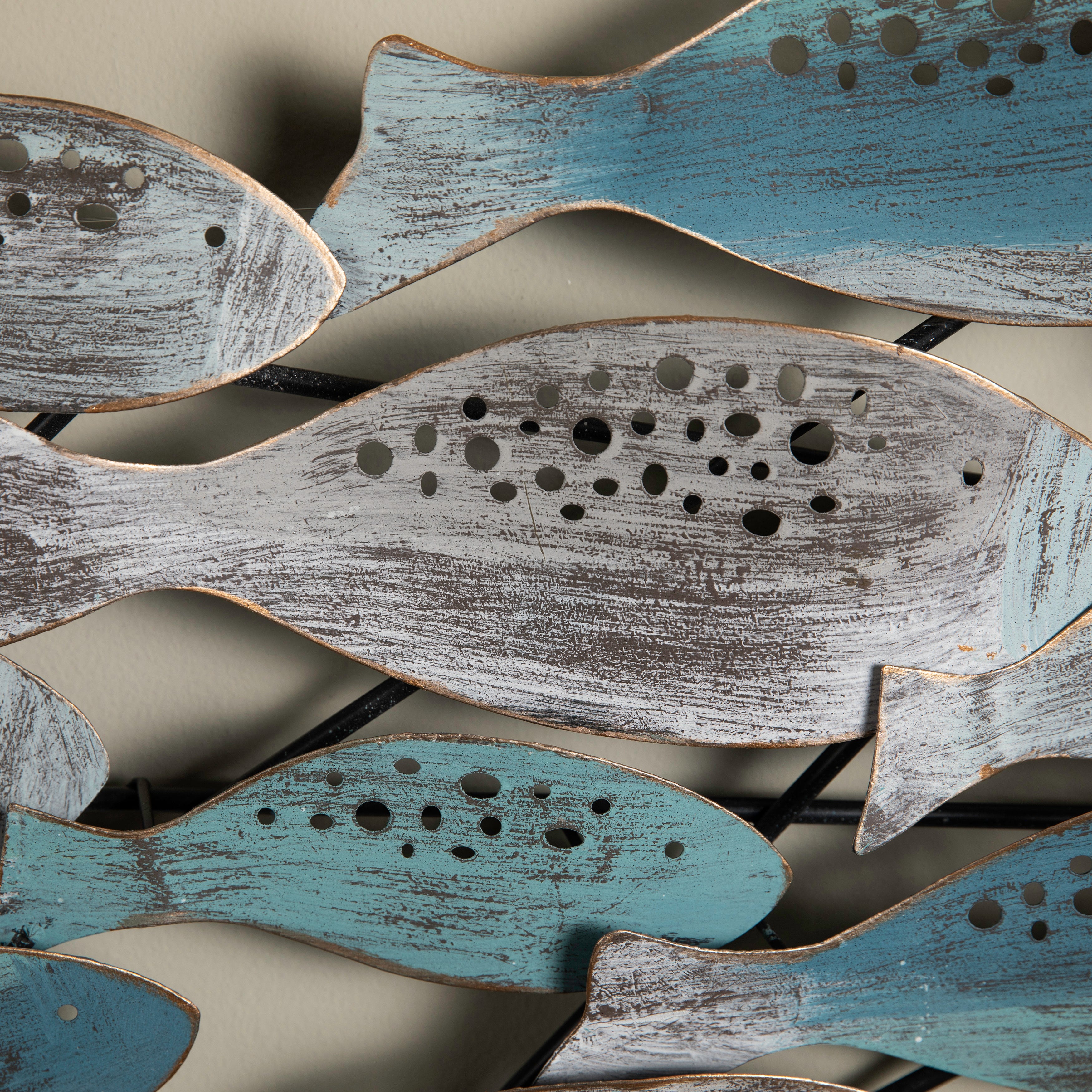 School of Fish Modern Metal Wall Art Perfect for Coastal, Nautical, Beach, or Boat Décor