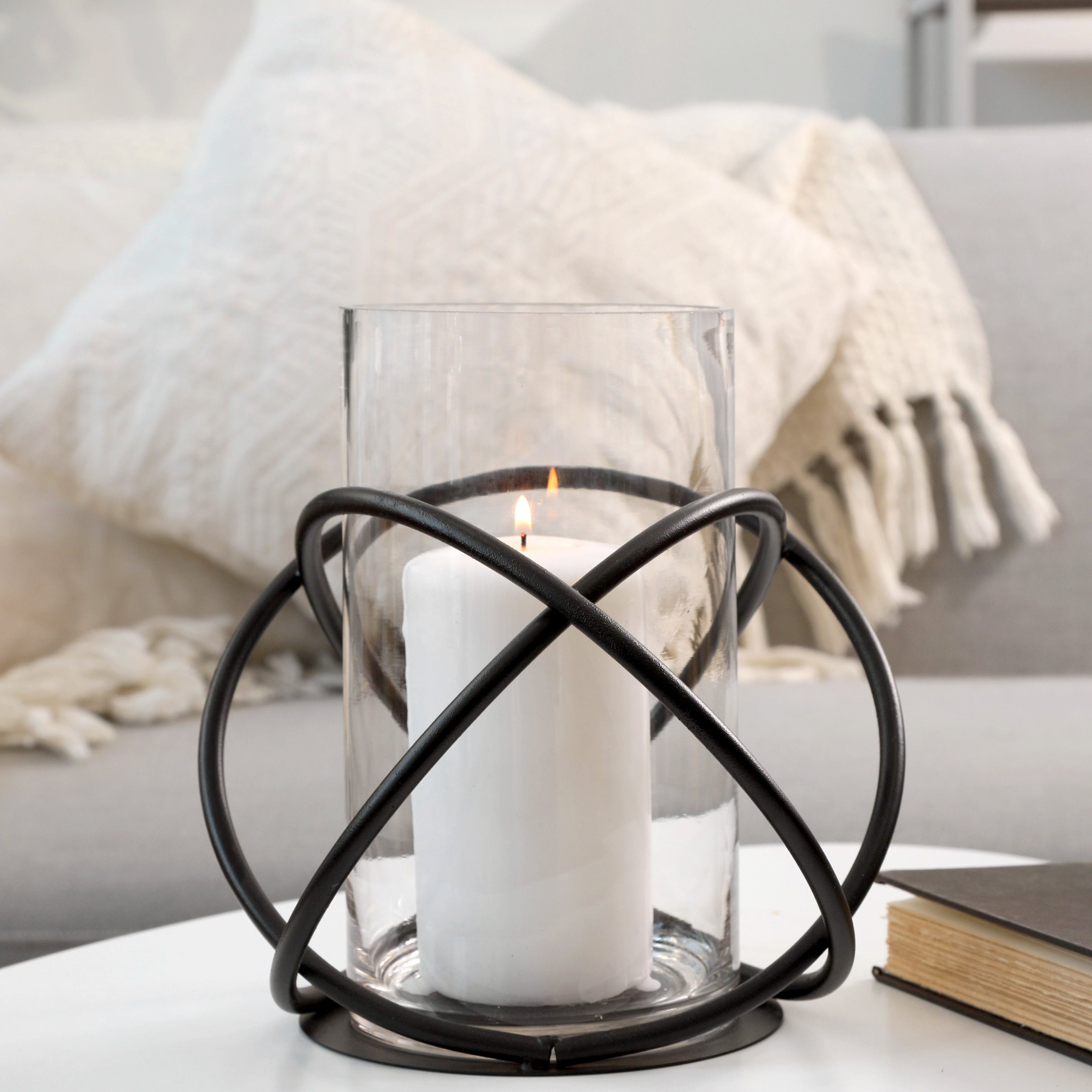 Large Metal and Glass Orbits Hurricane Candleholder