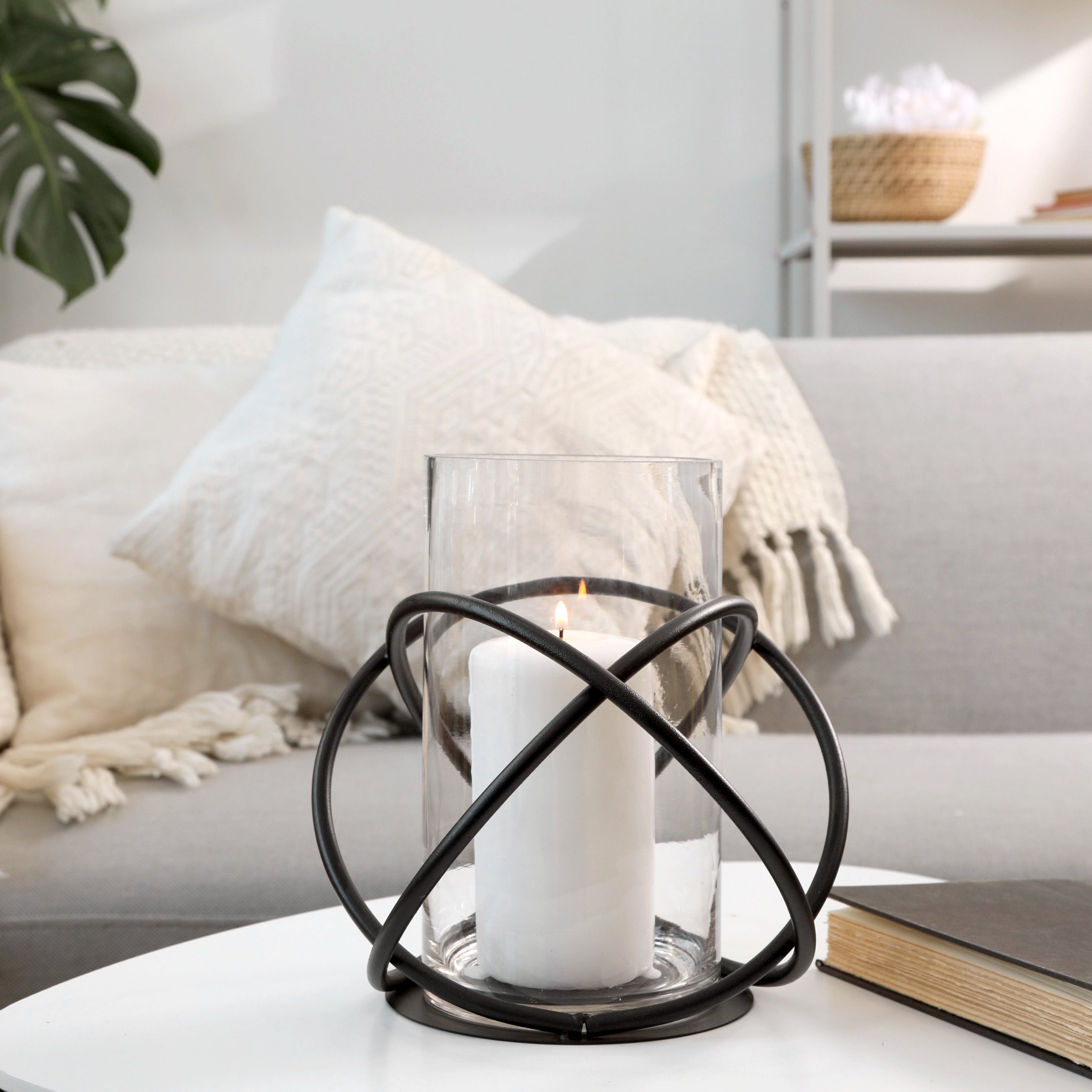 Large Metal and Glass Orbits Hurricane Candleholder