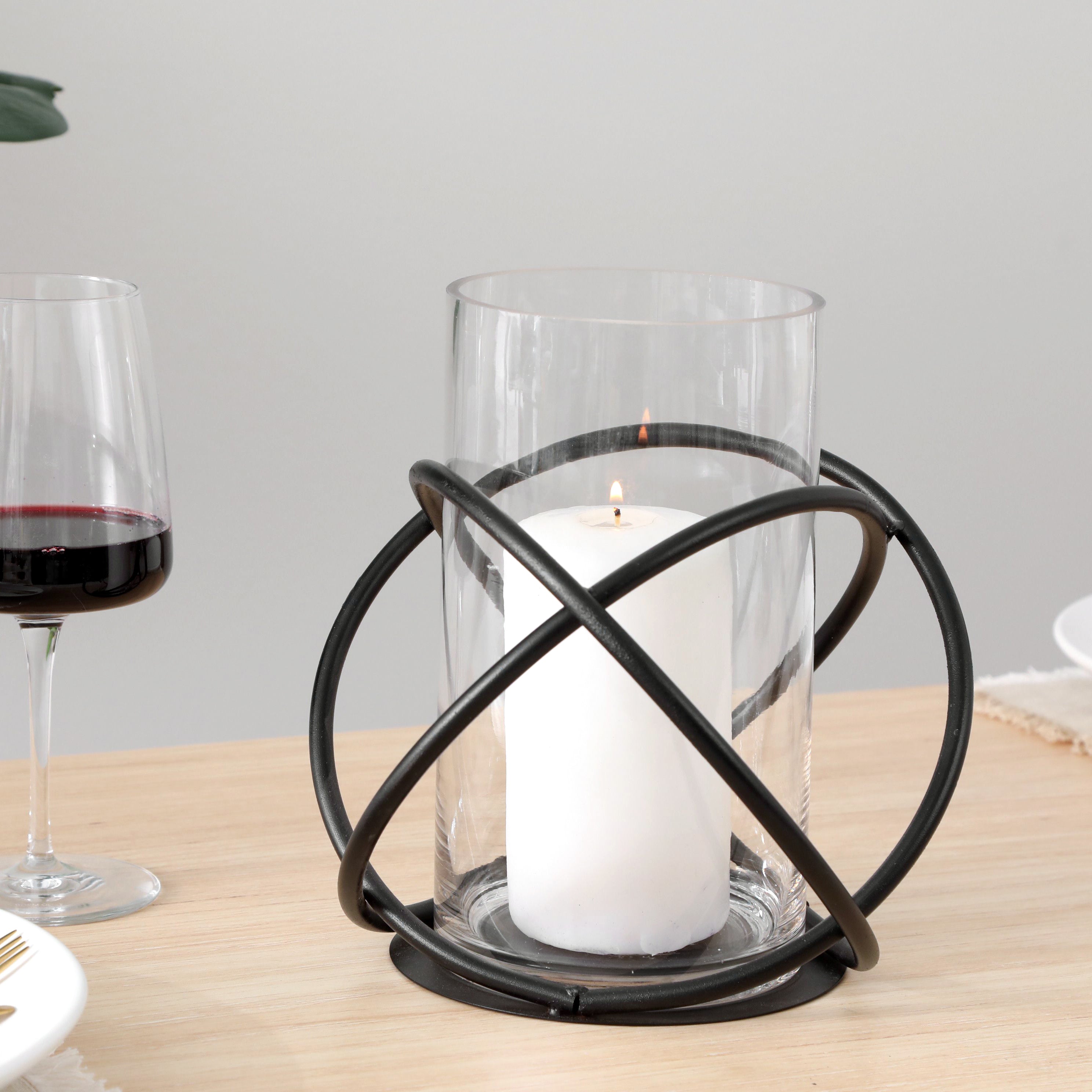 Large Metal and Glass Orbits Hurricane Candleholder