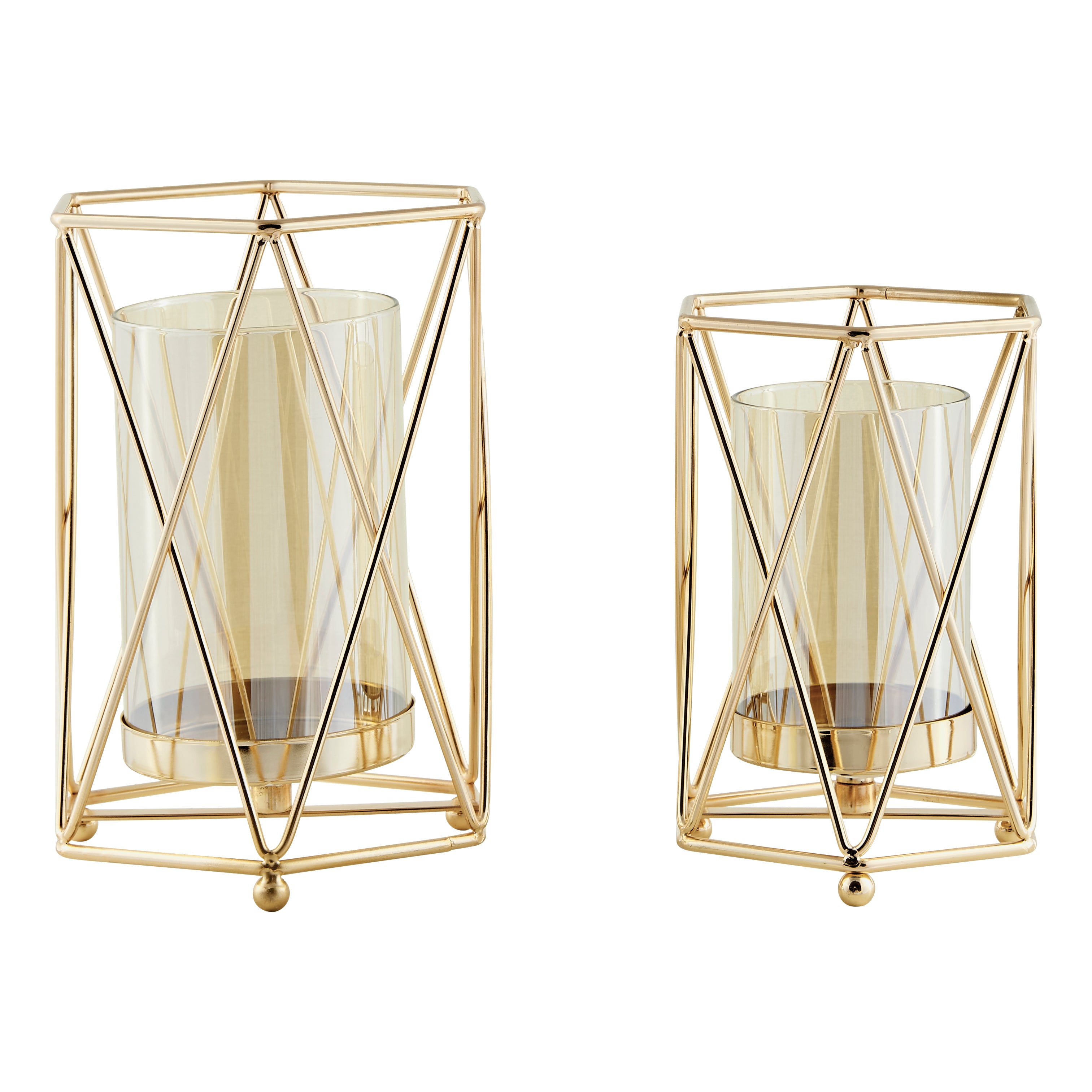 Prism Warm Gold Hurricane Candle Holders - Set of 2