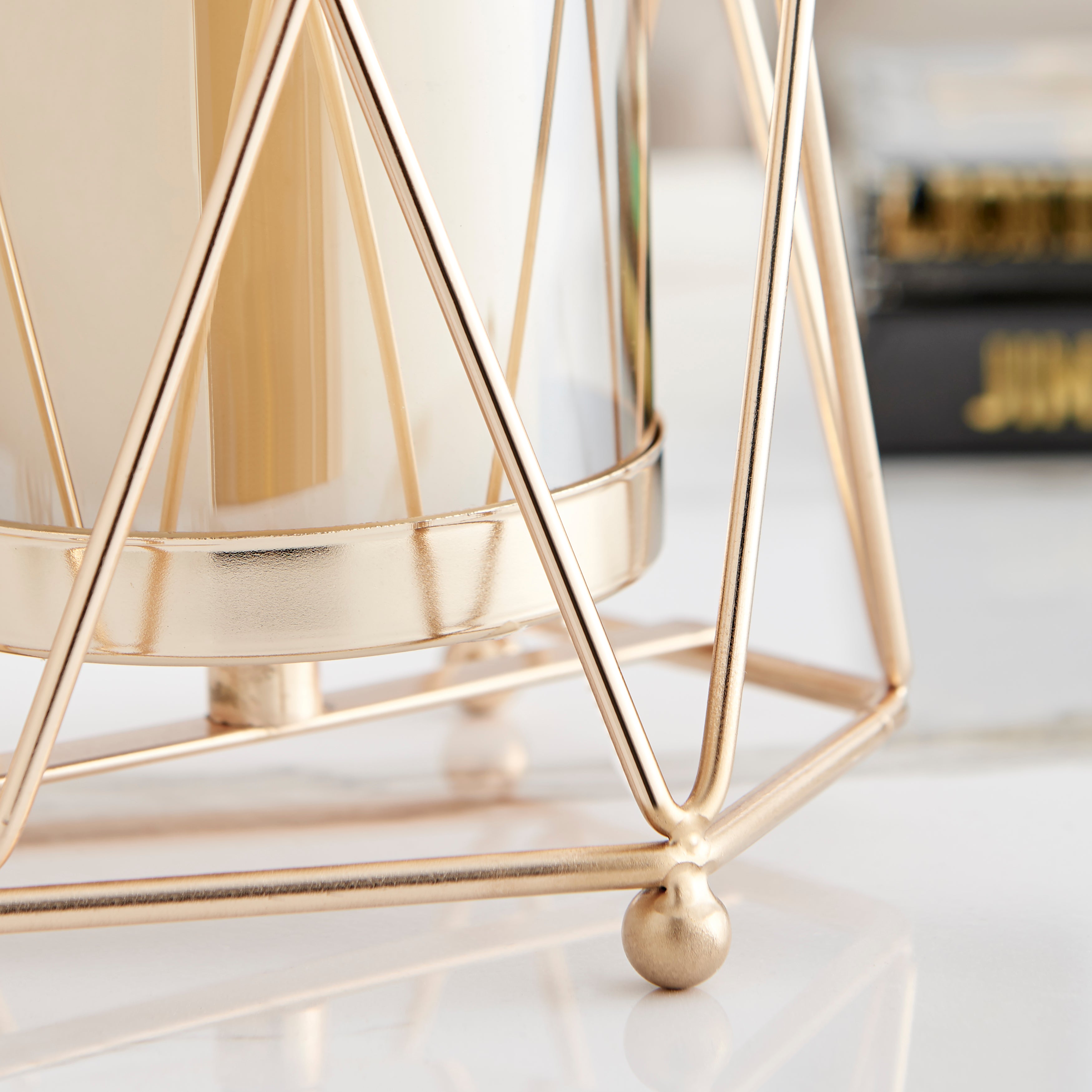 Prism Warm Gold Hurricane Candle Holders - Set of 2
