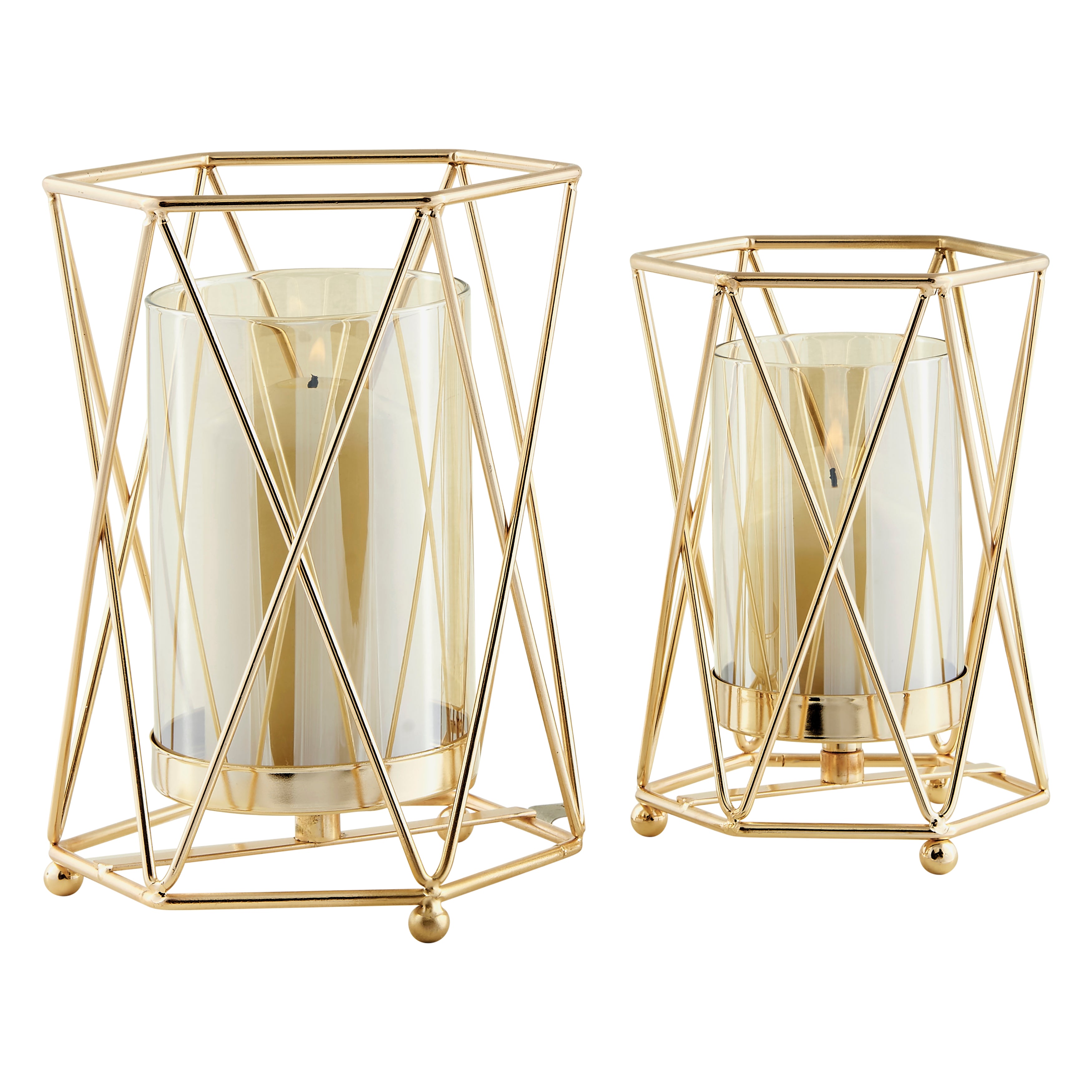 Prism Warm Gold Hurricane Candle Holders - Set of 2