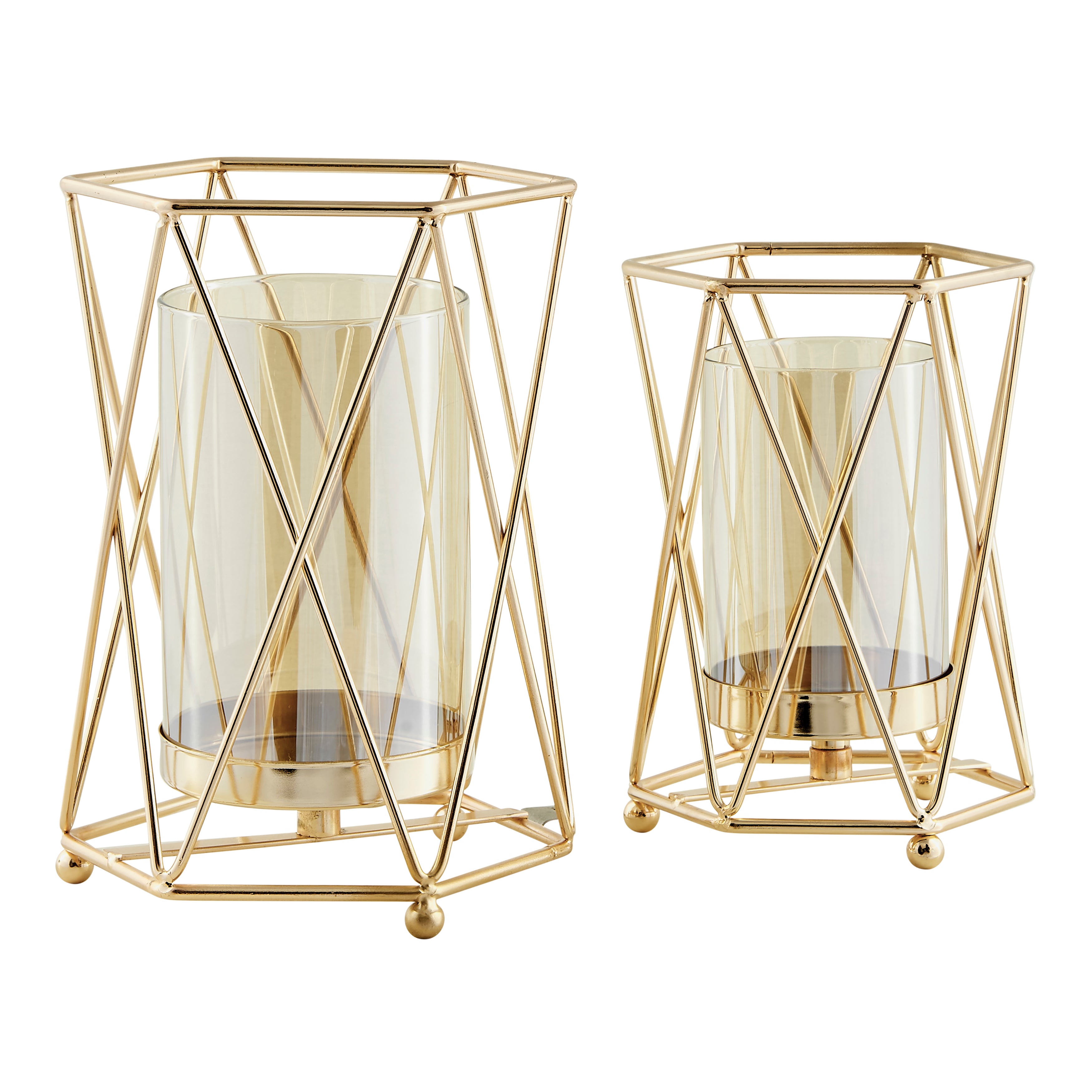 Prism Warm Gold Hurricane Candle Holders - Set of 2