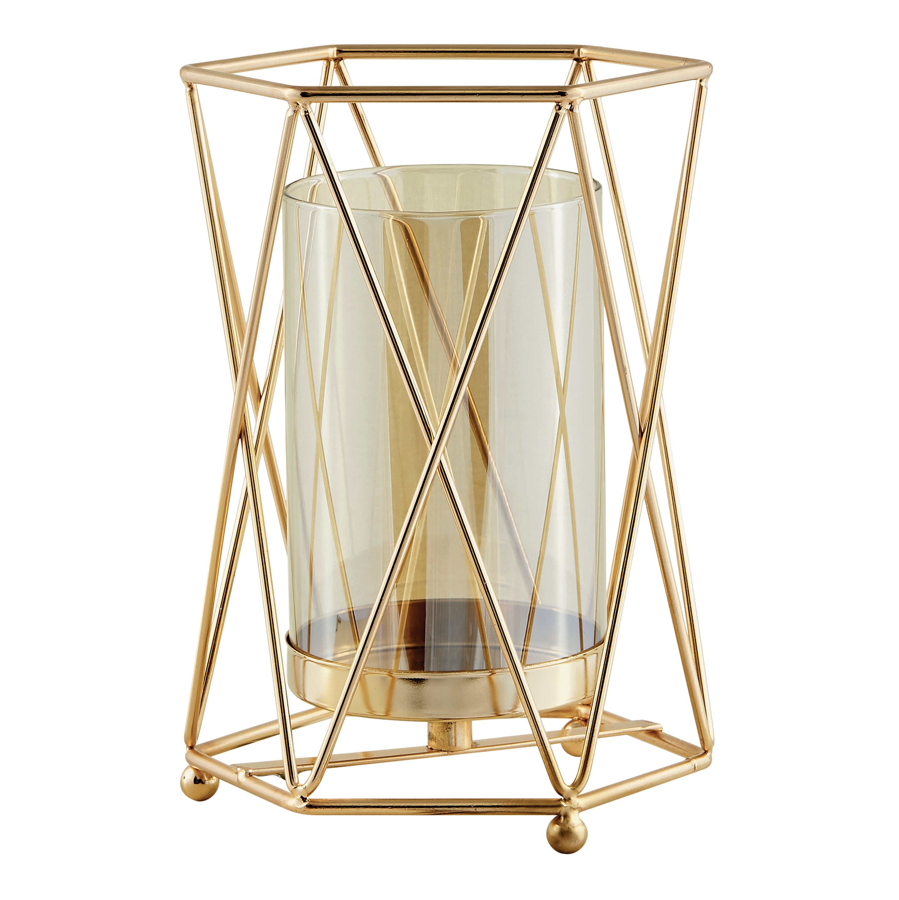 Prism Warm Gold Hurricane Candle Holders - Set of 2