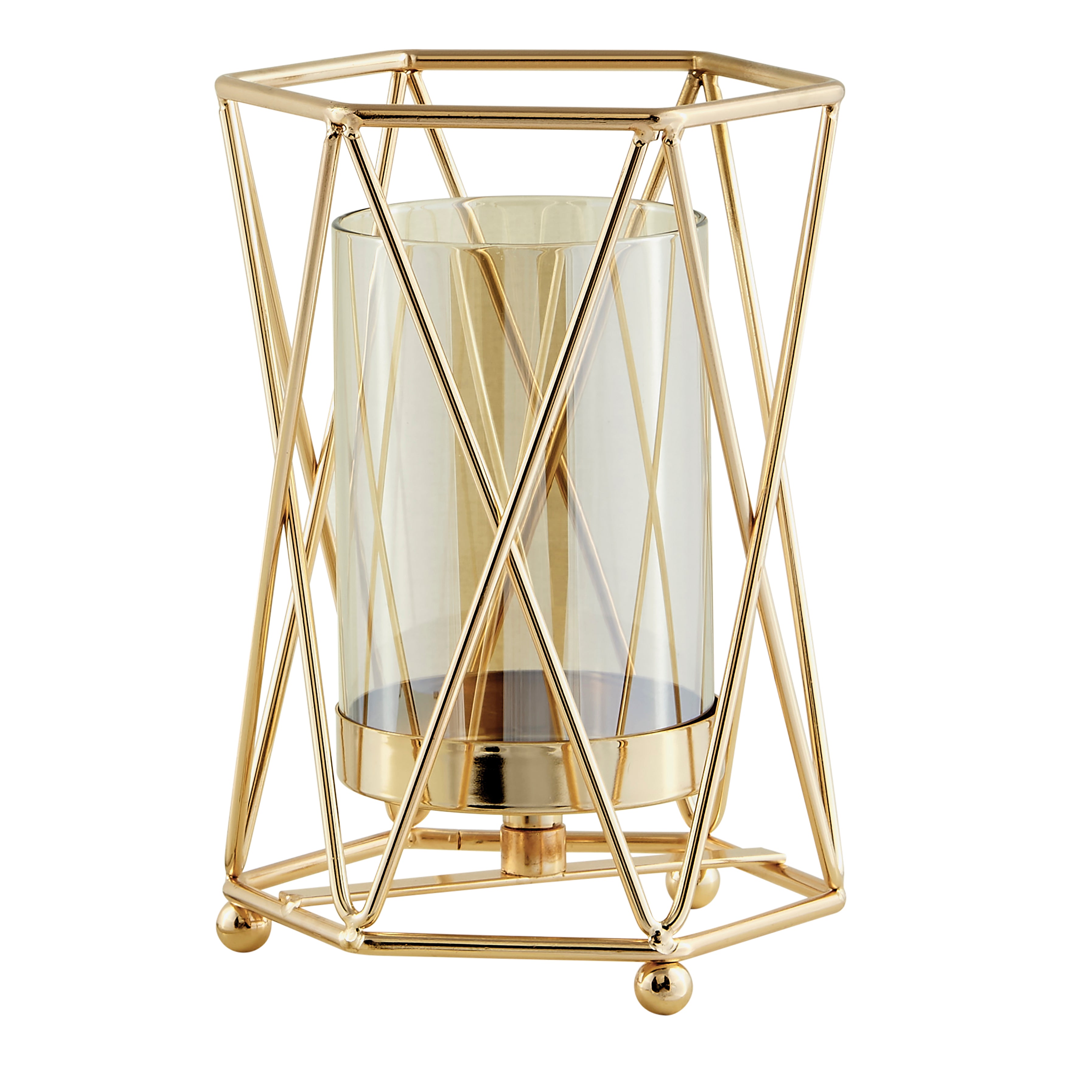 Prism Warm Gold Hurricane Candle Holders - Set of 2