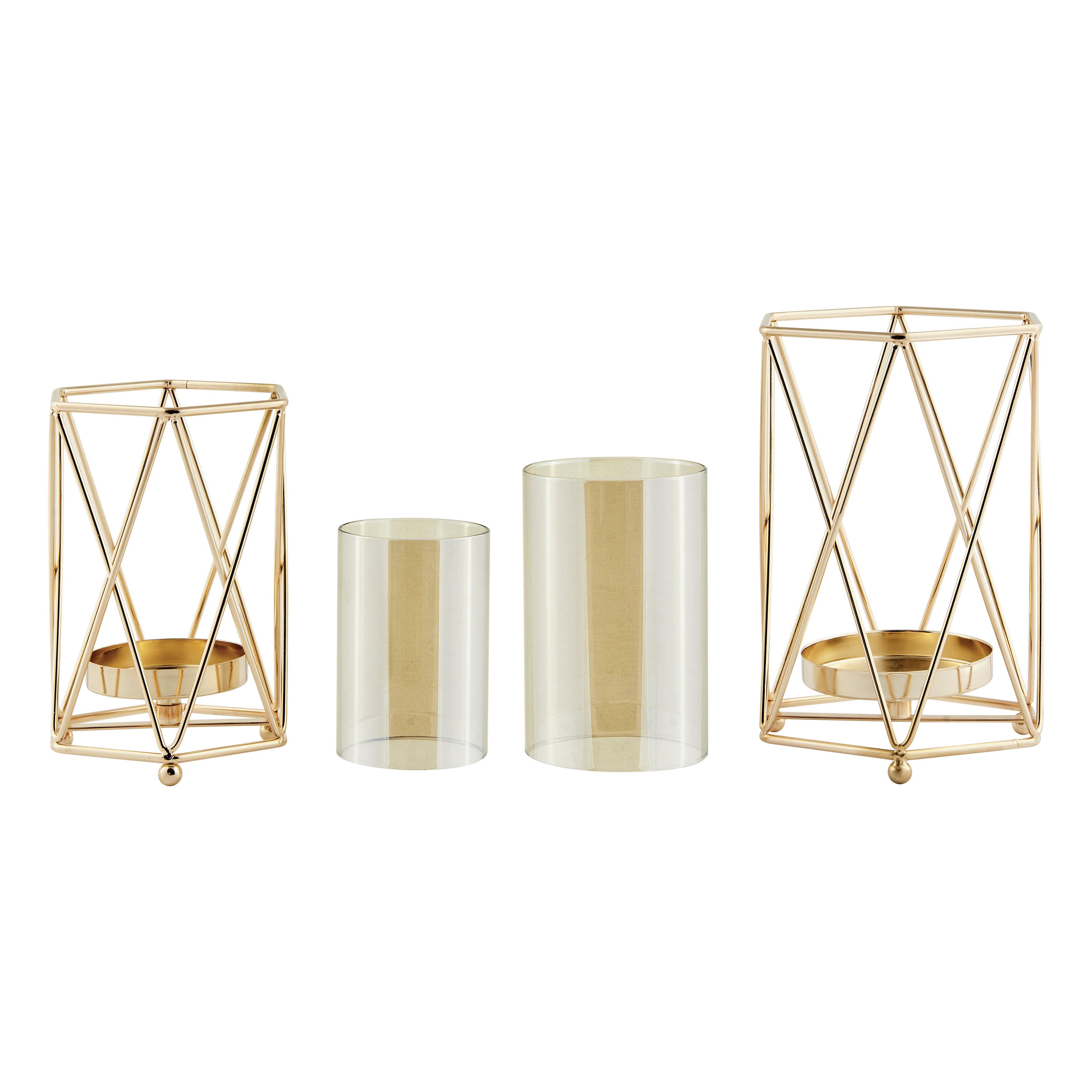 Prism Warm Gold Hurricane Candle Holders - Set of 2