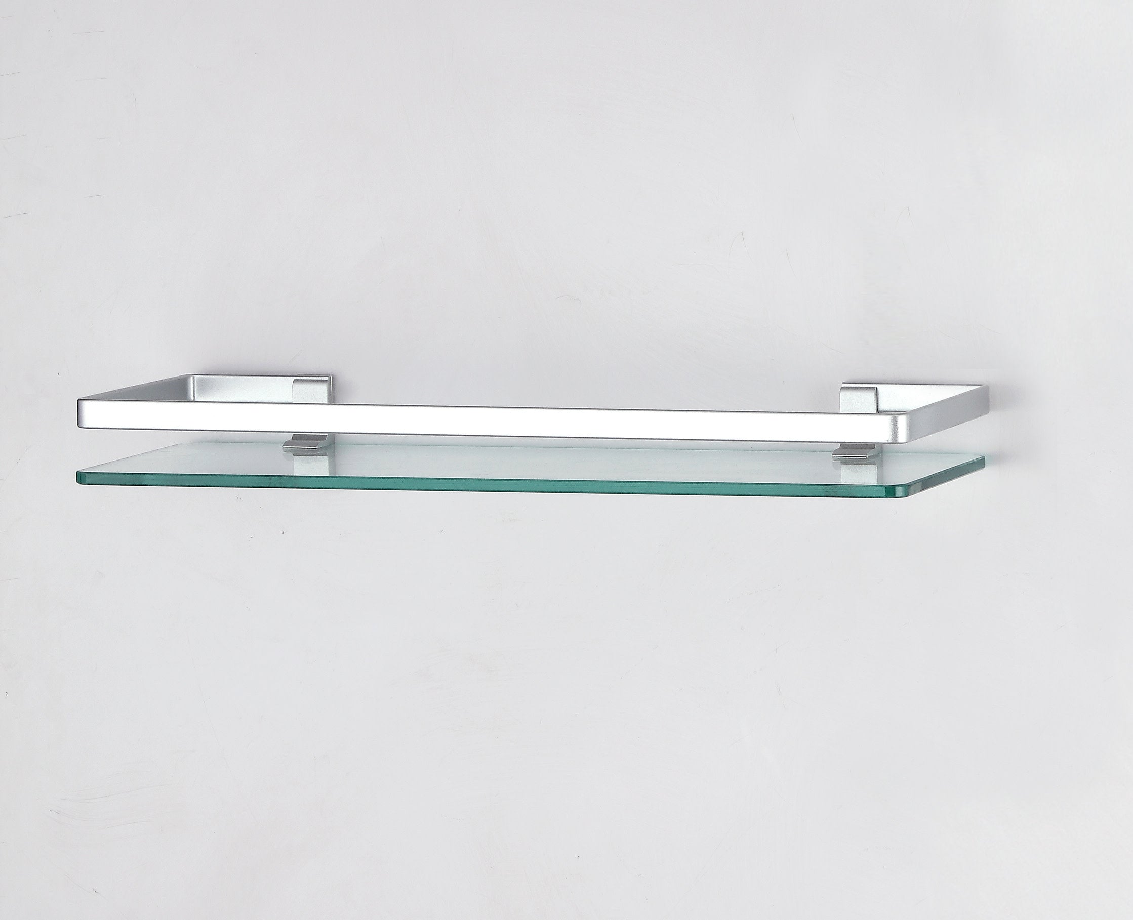 Floating Wall Mount Tempered Glass Bathroom Shelf with Brushed Chrome Rail