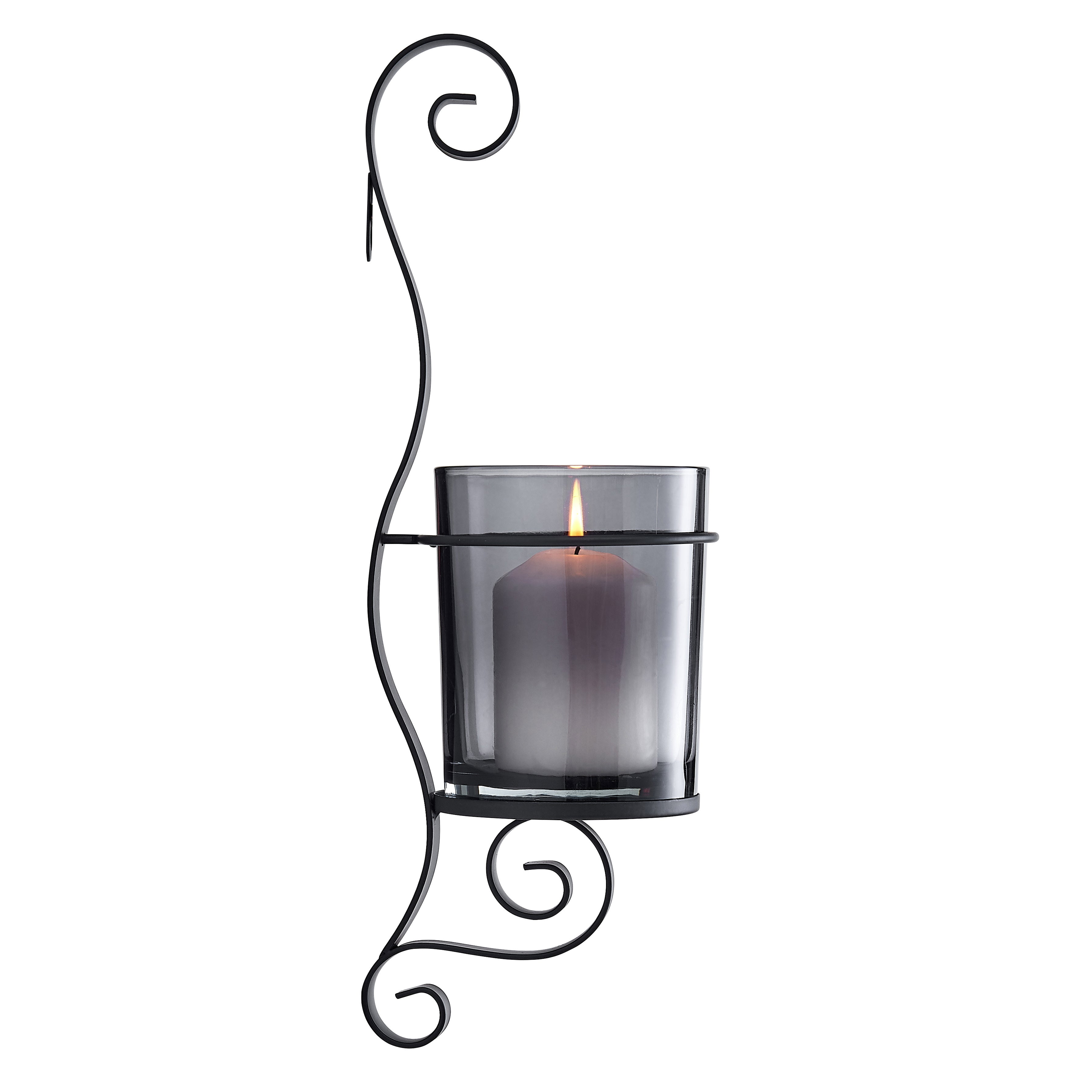 Danya B. Vintage Black Wall Sconce Candle Holder Set (2) with Smoke Glass Hurricanes